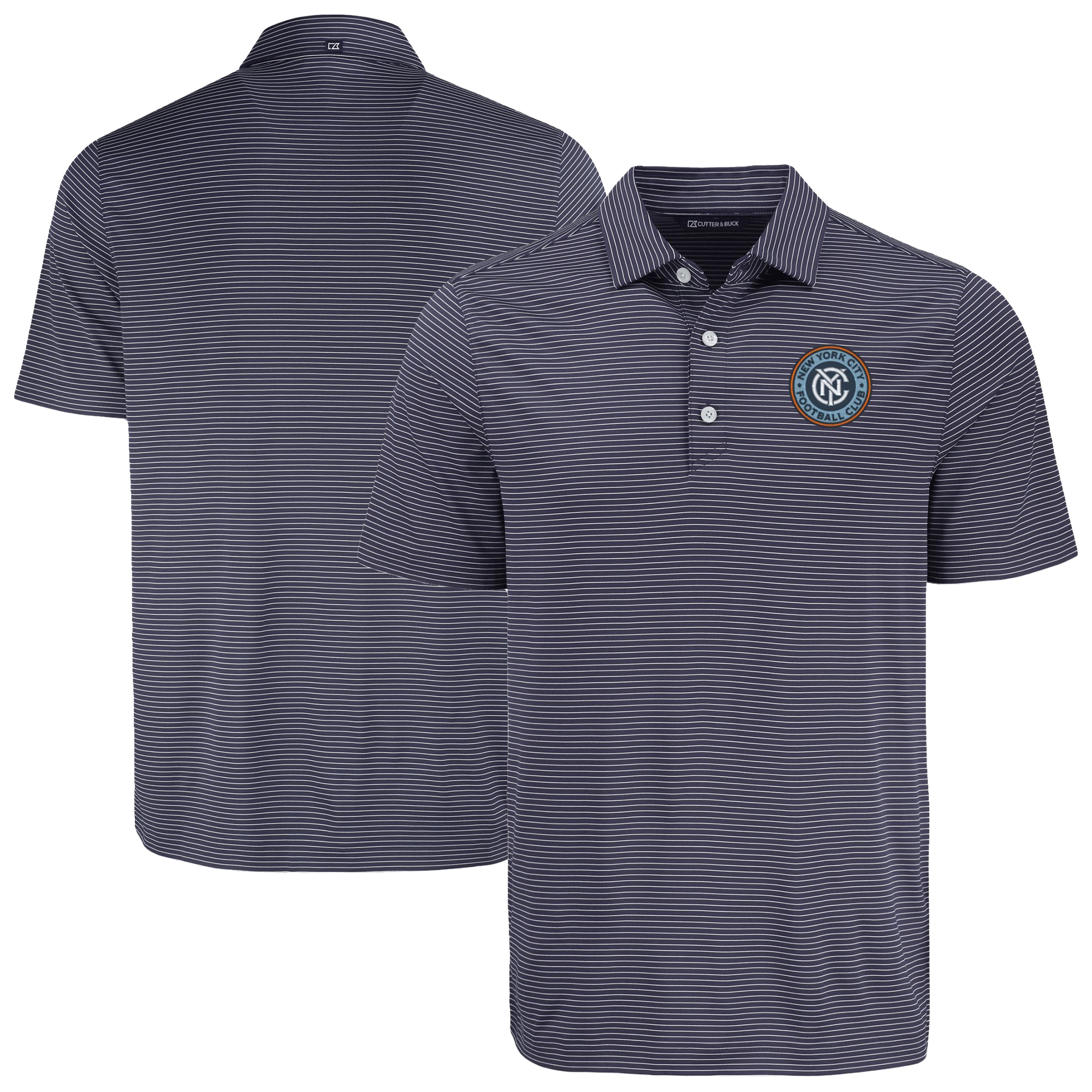 Men’s Cutter & Buck Navy New York City FC Forge Eco Fine Line Stripe Stretch Recycled Polo Men’s Cutter & Buck Navy New York City FC Forge Eco Fine Line Stripe Stretch Recycled Polo