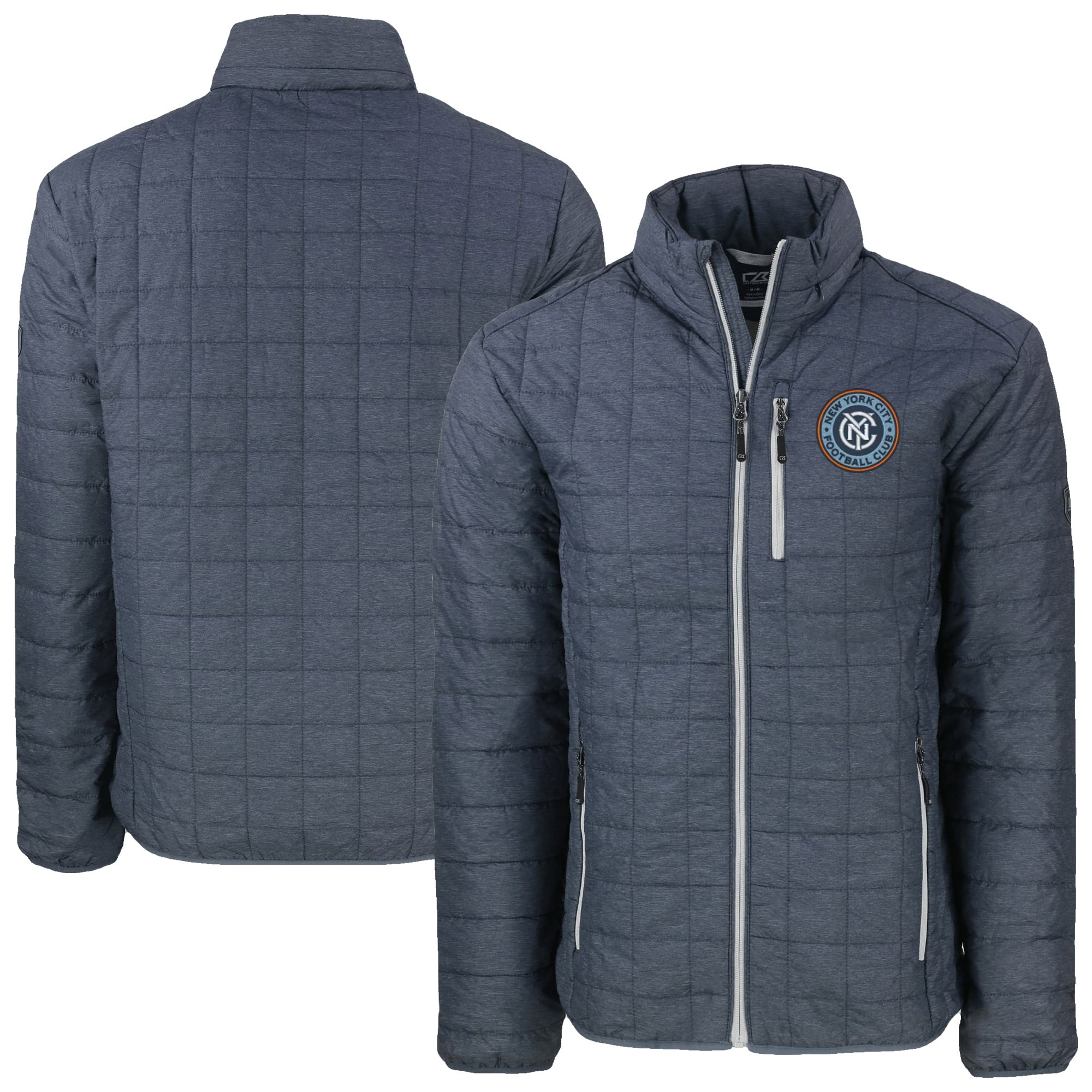 Men's Cutter & Buck Anthracite New York City FC Rainier PrimaLoft Eco Insulated Puffer Full-Zip Jacket
