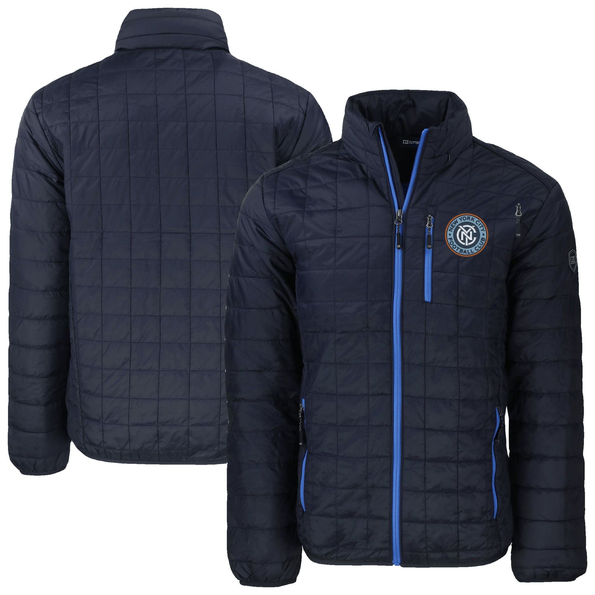 Men's Cutter & Buck Navy New York City FC Rainier PrimaLoft Eco Insulated Puffer Full-Zip Jacket