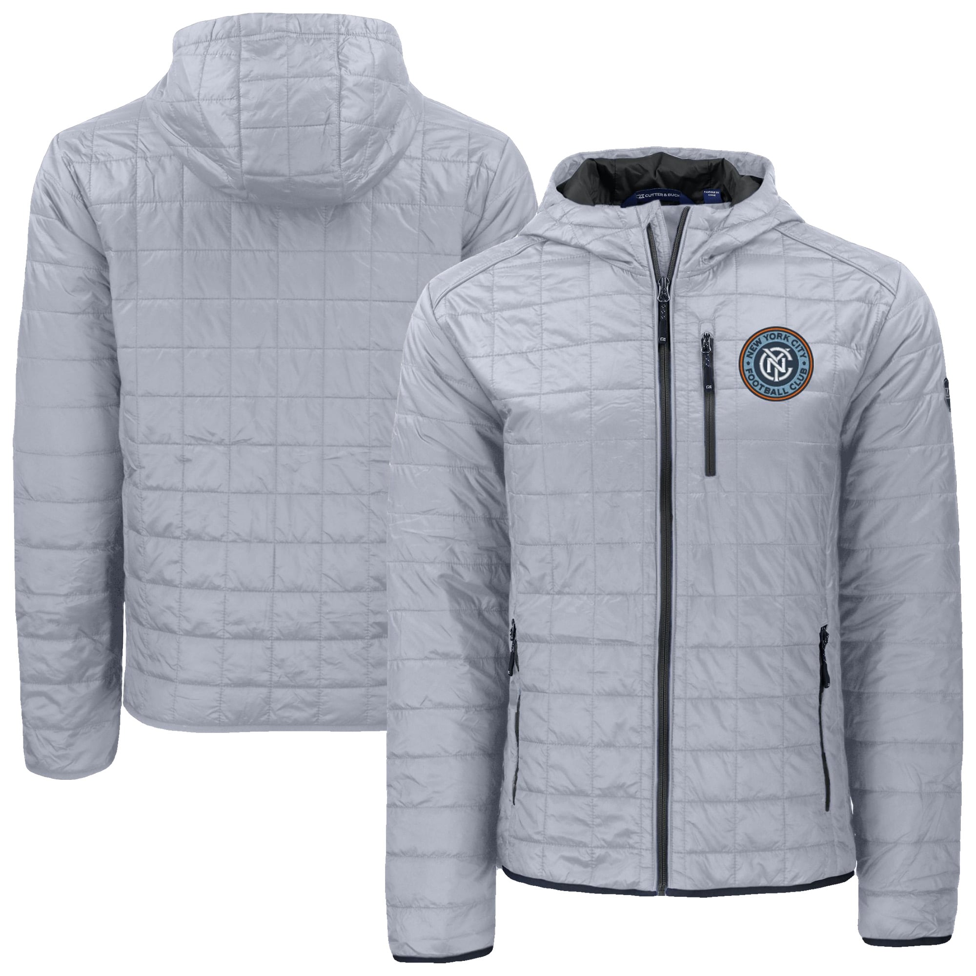 Men's Cutter & Buck Gray New York City FC Rainier PrimaLoft® Eco Full-Zip Hoodie Jacket