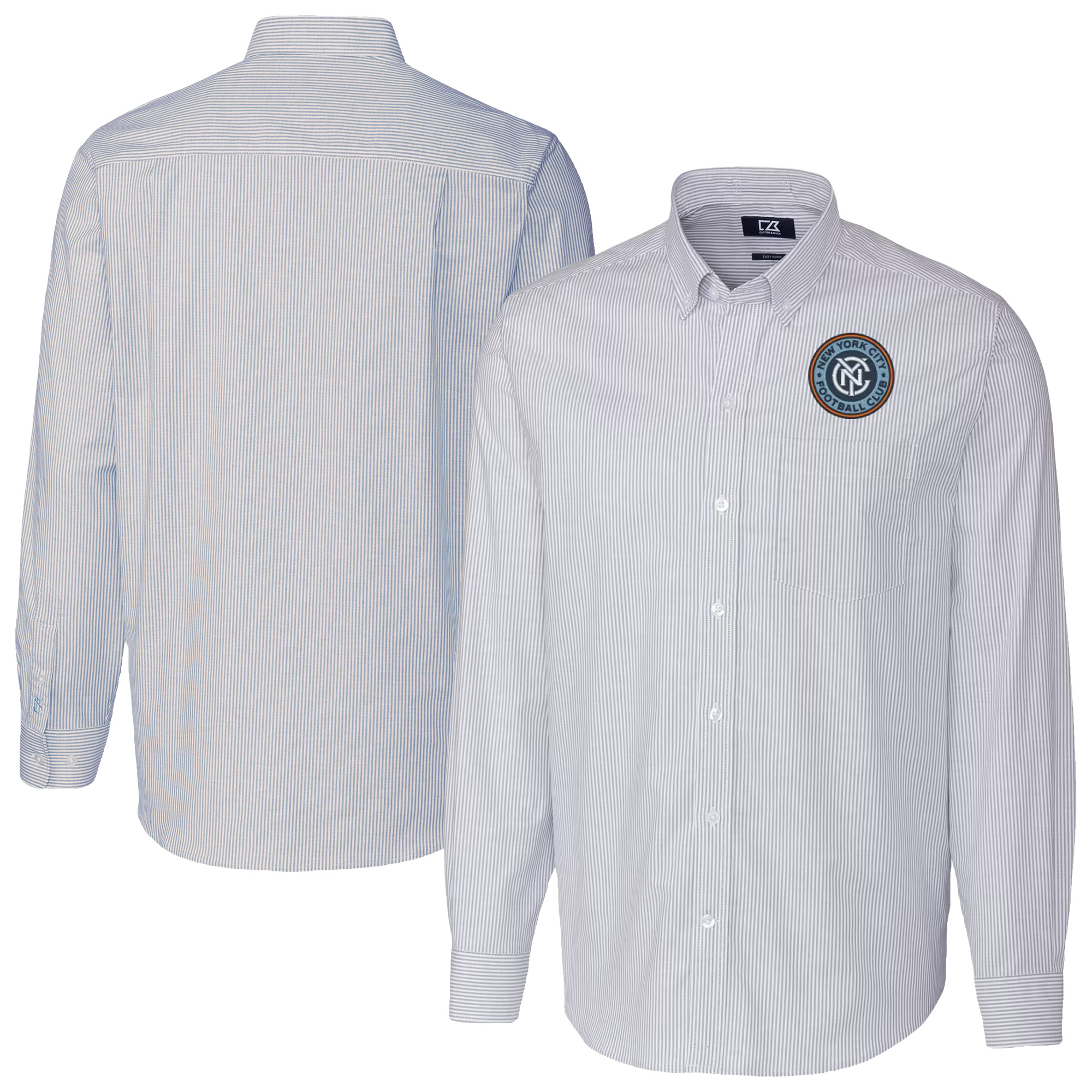Men’s Cutter & Buck Light Blue New York City FC Stretch Oxford Stripe Long Sleeve Tri-Blend Button-Down Shirt Men’s Cutter & Buck Light Blue New York City FC Stretch Oxford Stripe Long Sleeve Tri-Blend Button-Down Shirt