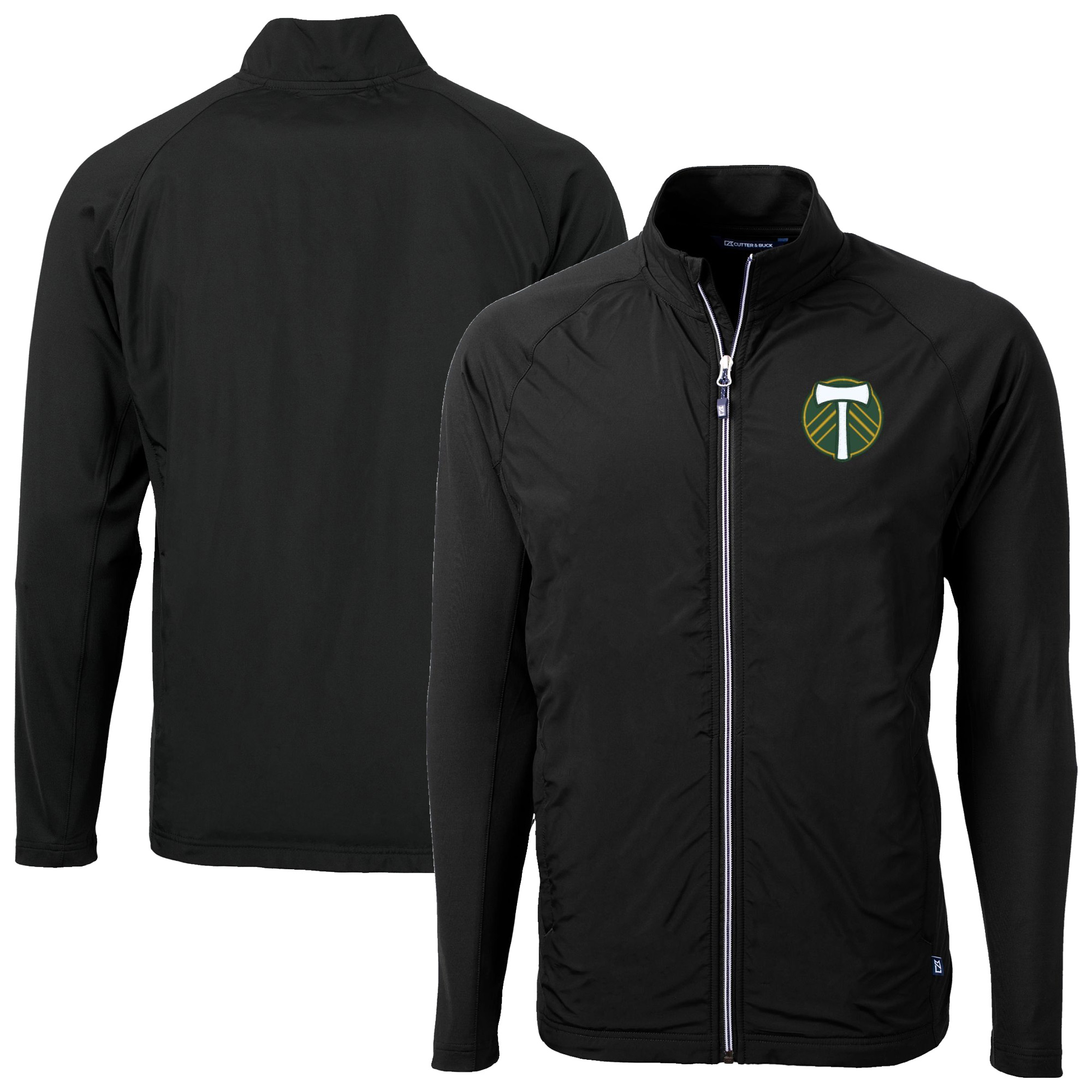 Men's Cutter & Buck Black Portland Timbers Adapt Eco Knit Hybrid Recycled Raglan Full-Zip Jacket