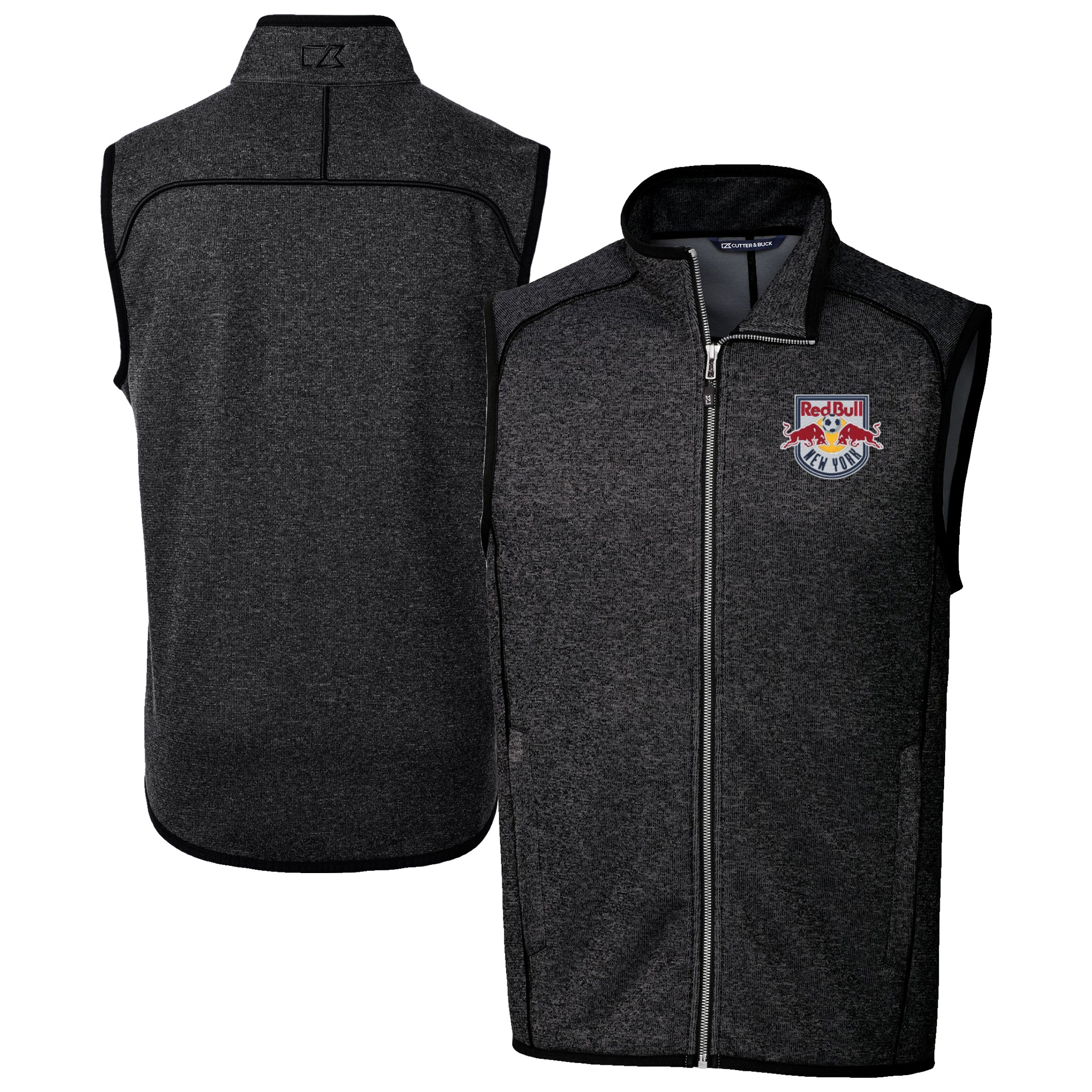 Men’s Cutter & Buck Heather Charcoal New York Red Bulls Mainsail Sweater-Knit Full-Zip Vest Men’s Cutter & Buck Heather Charcoal New York Red Bulls Mainsail Sweater-Knit Full-Zip Vest