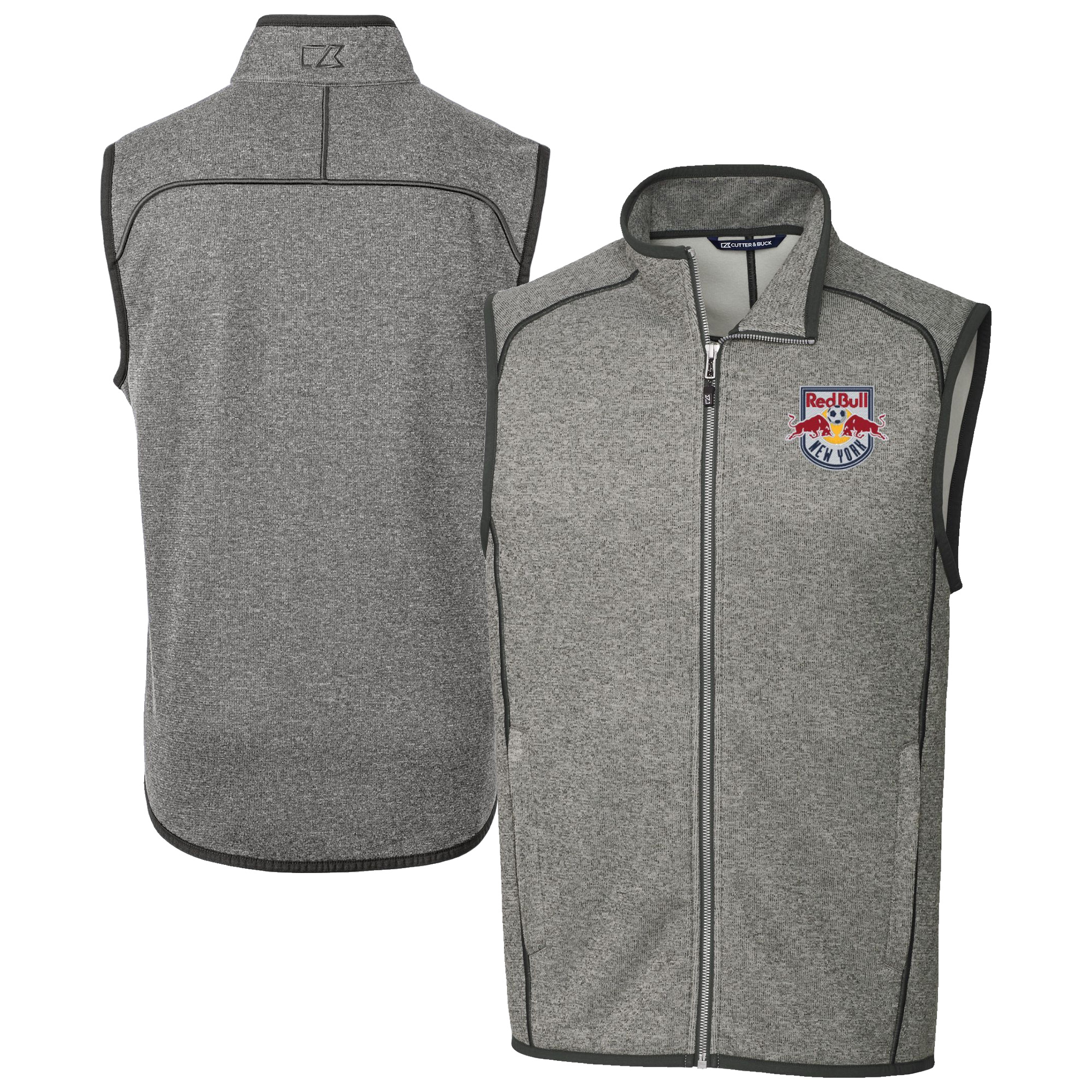 Men’s Cutter & Buck Heather Gray New York Red Bulls Mainsail Sweater-Knit Full-Zip Vest Men’s Cutter & Buck Heather Gray New York Red Bulls Mainsail Sweater-Knit Full-Zip Vest