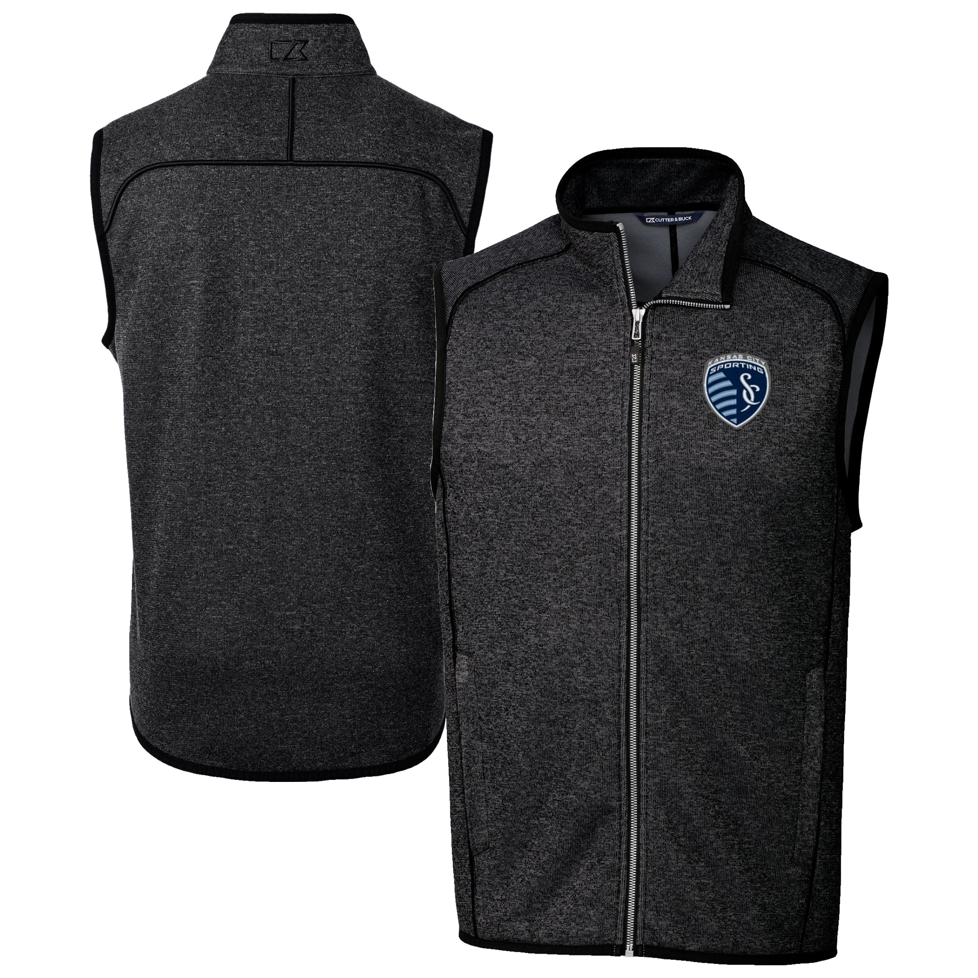 Men’s Cutter & Buck Heather Charcoal Sporting Kansas City Mainsail Sweater-Knit Full-Zip Vest Men’s Cutter & Buck Heather Charcoal Sporting Kansas City Mainsail Sweater-Knit Full-Zip Vest