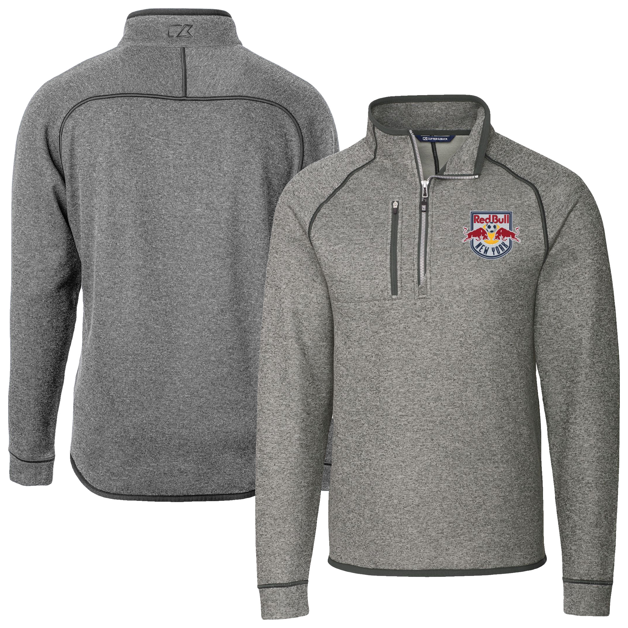 Men’s Cutter & Buck Heather Gray New York Red Bulls Mainsail Sweater-Knit Half-Zip Raglan Jacket Men’s Cutter & Buck Heather Gray New York Red Bulls Mainsail Sweater-Knit Half-Zip Raglan Jacket