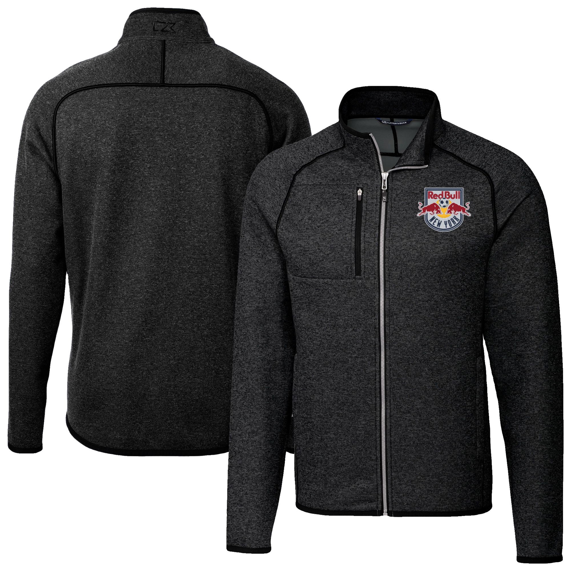 Men's Cutter & Buck Heather Charcoal New York Red Bulls Mainsail Sweater-Knit Full-Zip Jacket