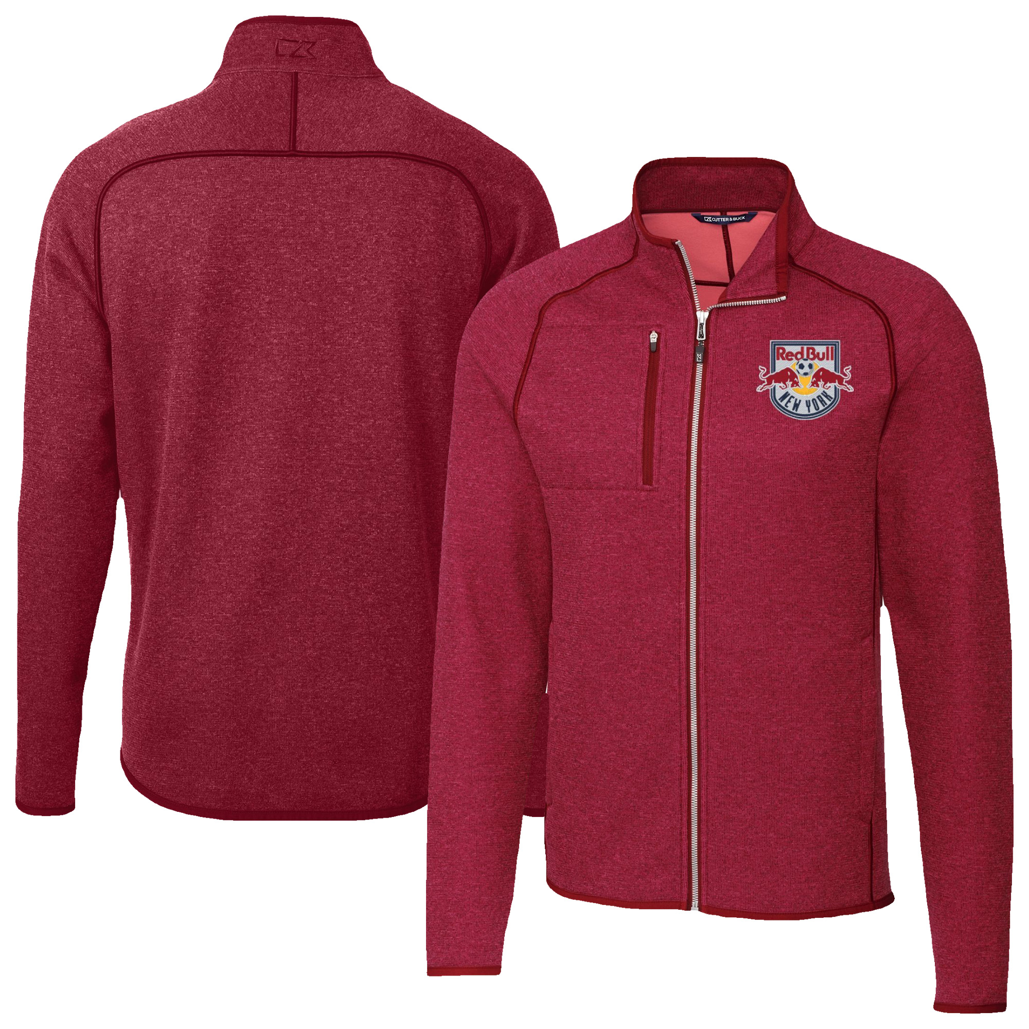 Men’s Cutter & Buck Heather Red New York Red Bulls Mainsail Sweater-Knit Full-Zip Jacket Men’s Cutter & Buck Heather Red New York Red Bulls Mainsail Sweater-Knit Full-Zip Jacket