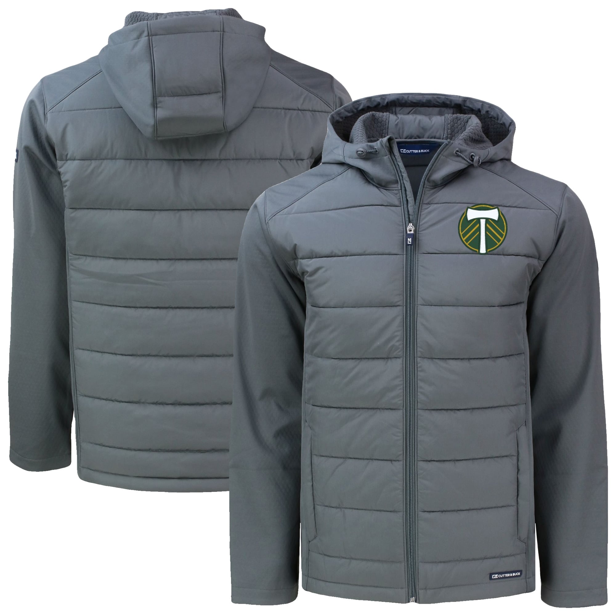 Men's Cutter & Buck Gray Portland Timbers Evoke Hybrid Eco Softshell Recycled Full Zip Hooded Jacket