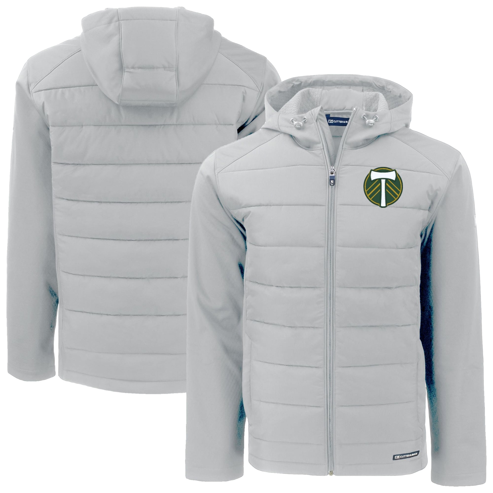 Men's Cutter & Buck Gray Portland Timbers Evoke Hybrid Eco Softshell Recycled Full Zip Hooded Jacket
