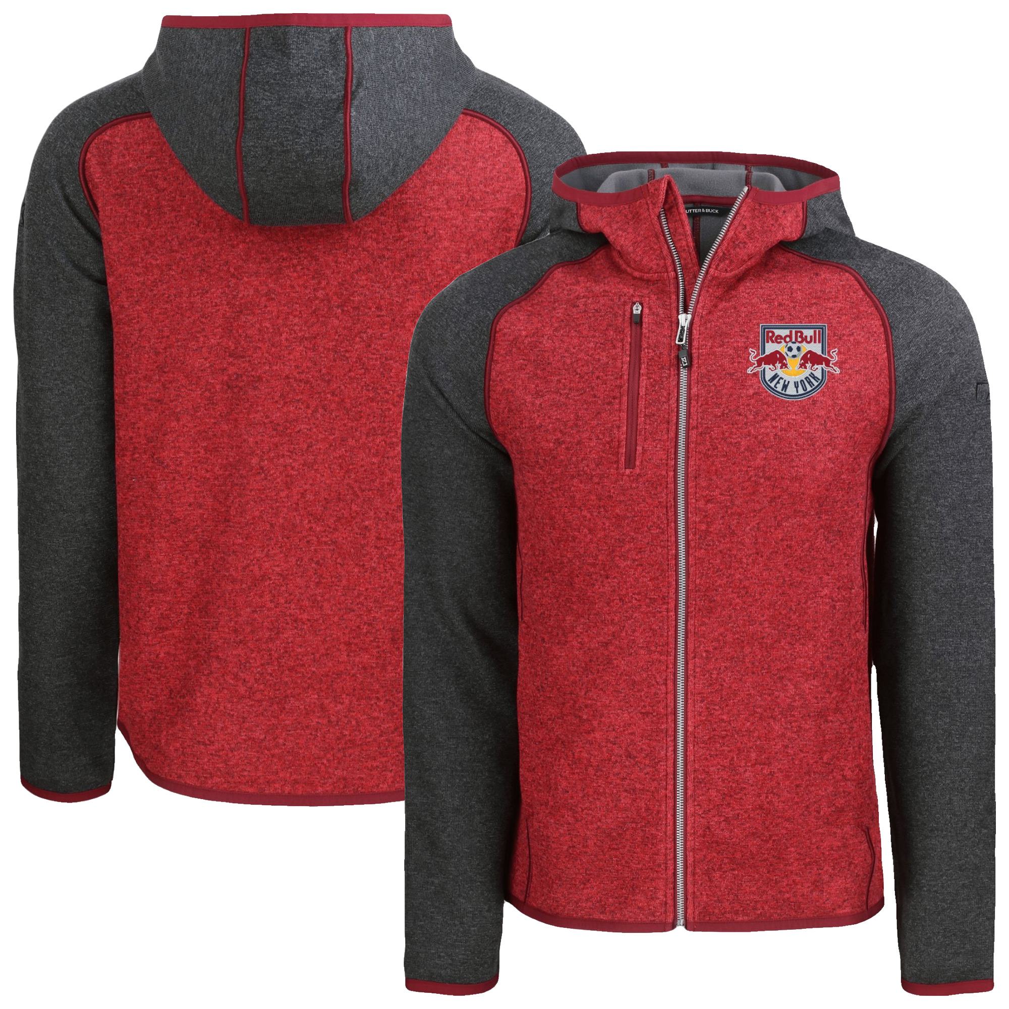 Men’s Cutter & Buck Heather Red New York Red Bulls Mainsail Raglan Full-Zip Hooded Jacket Men’s Cutter & Buck Heather Red New York Red Bulls Mainsail Raglan Full-Zip Hooded Jacket