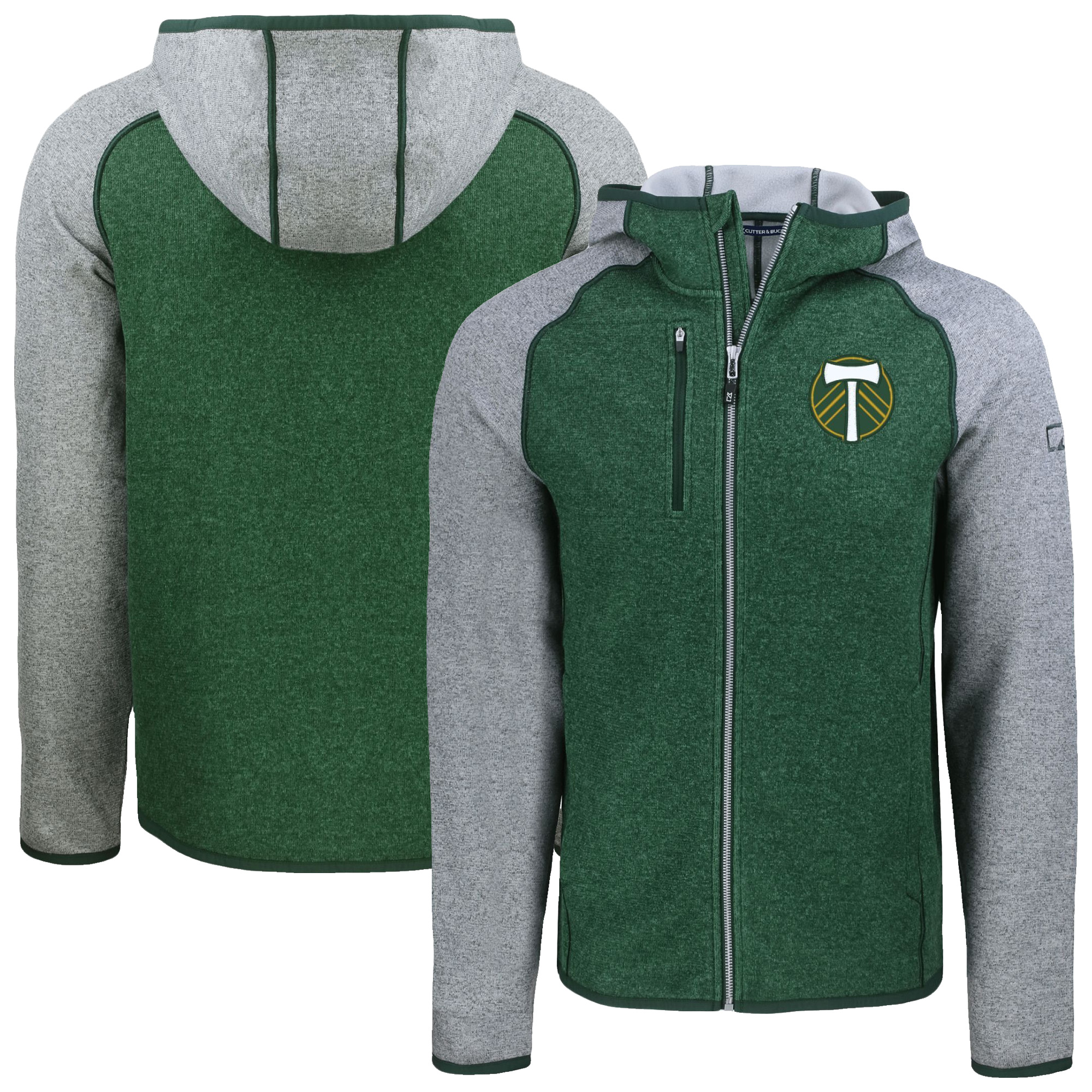 Men's Cutter & Buck Heather Green Portland Timbers Mainsail Raglan Full-Zip Hooded Jacket