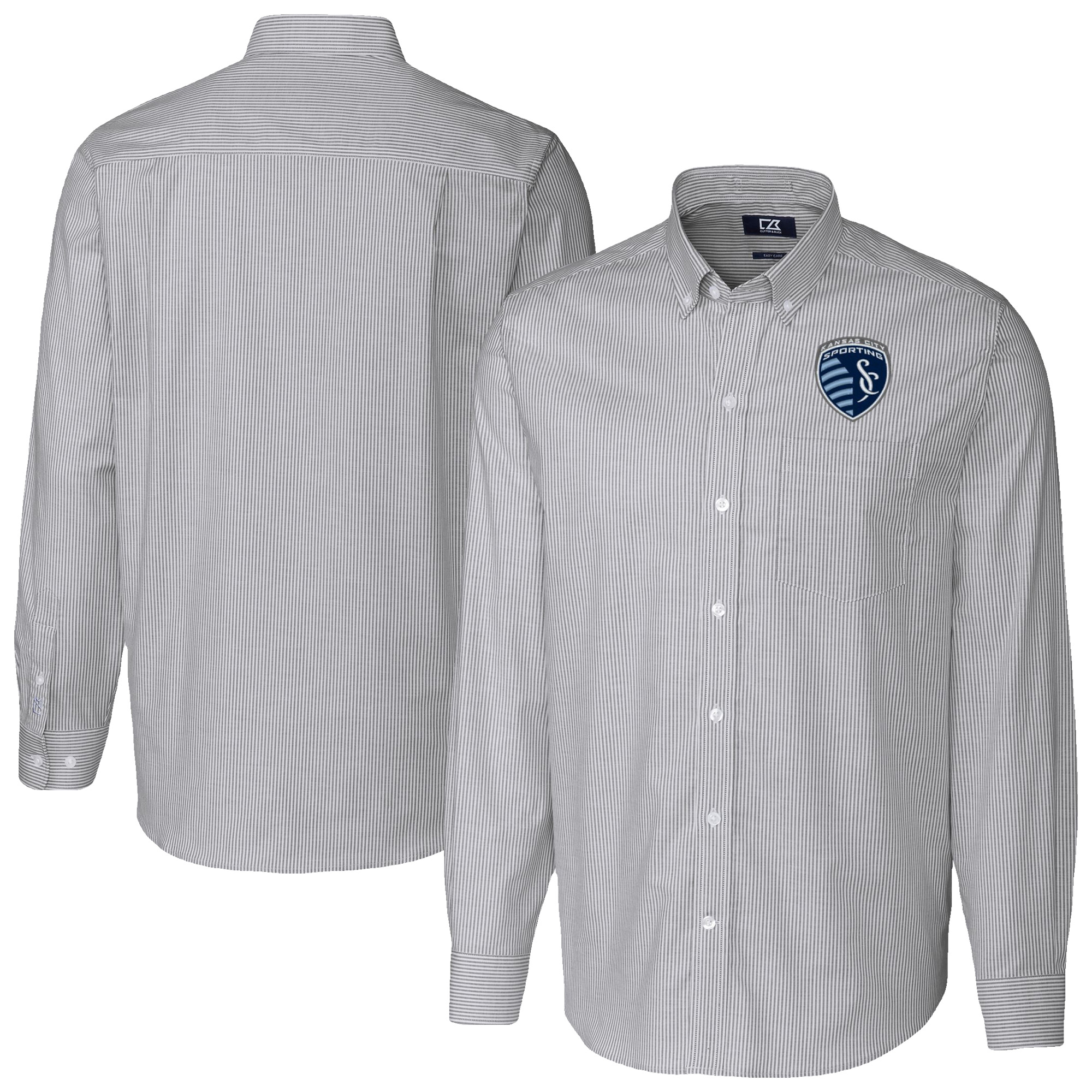 Men’s Cutter & Buck Charcoal Sporting Kansas City Stretch Oxford Stripe Tri-Blend Long Sleeve Button-Down Shirt Men’s Cutter & Buck Charcoal Sporting Kansas City Stretch Oxford Stripe Tri-Blend Long Sleeve Button-Down Shirt