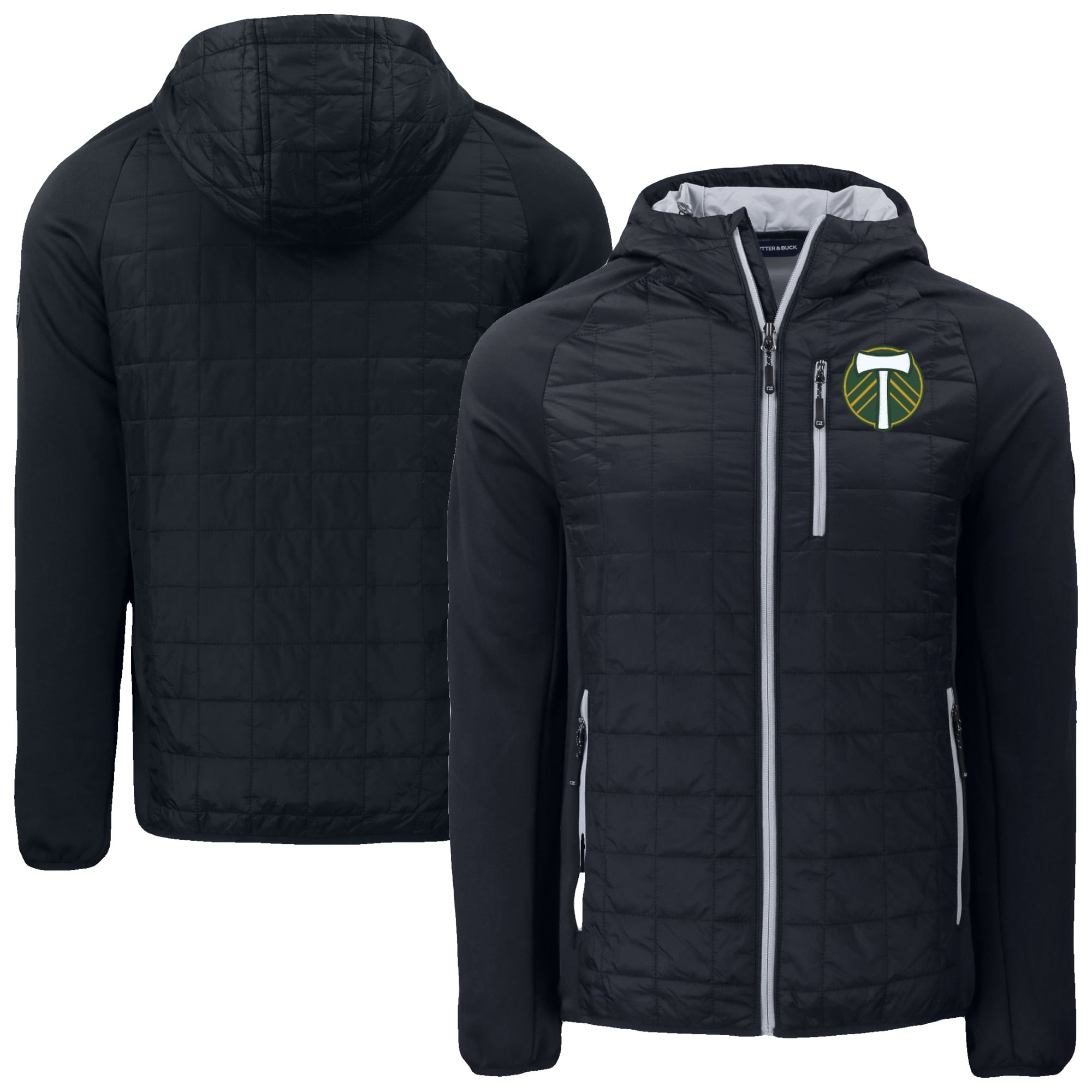Men's Cutter & Buck Black Portland Timbers Rainier Primaloft Eco Full-Zip Hybrid Hooded Jacket