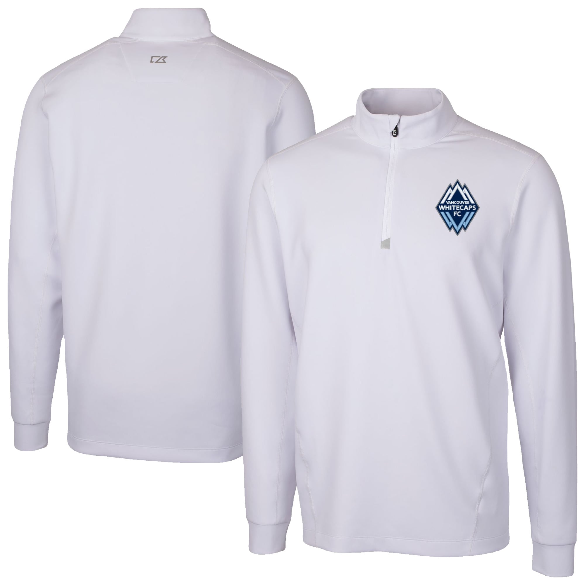 Men's Cutter & Buck White Vancouver Whitecaps FC Traverse Stretch Eco Quarter-Zip Pullover Top
