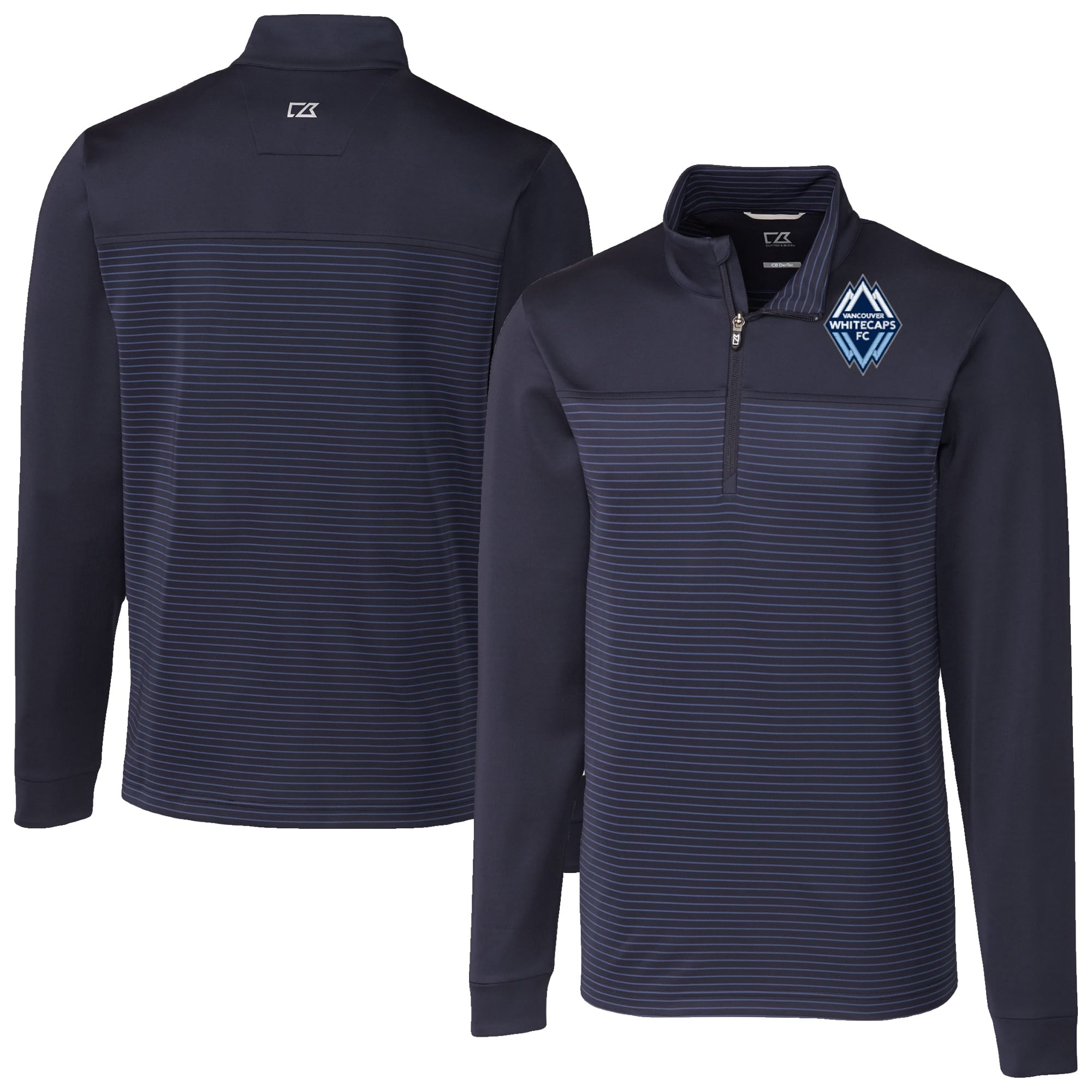 Men's Cutter & Buck Navy Vancouver Whitecaps FC Traverse Stretch Eco Stripe Quarter-Zip Top