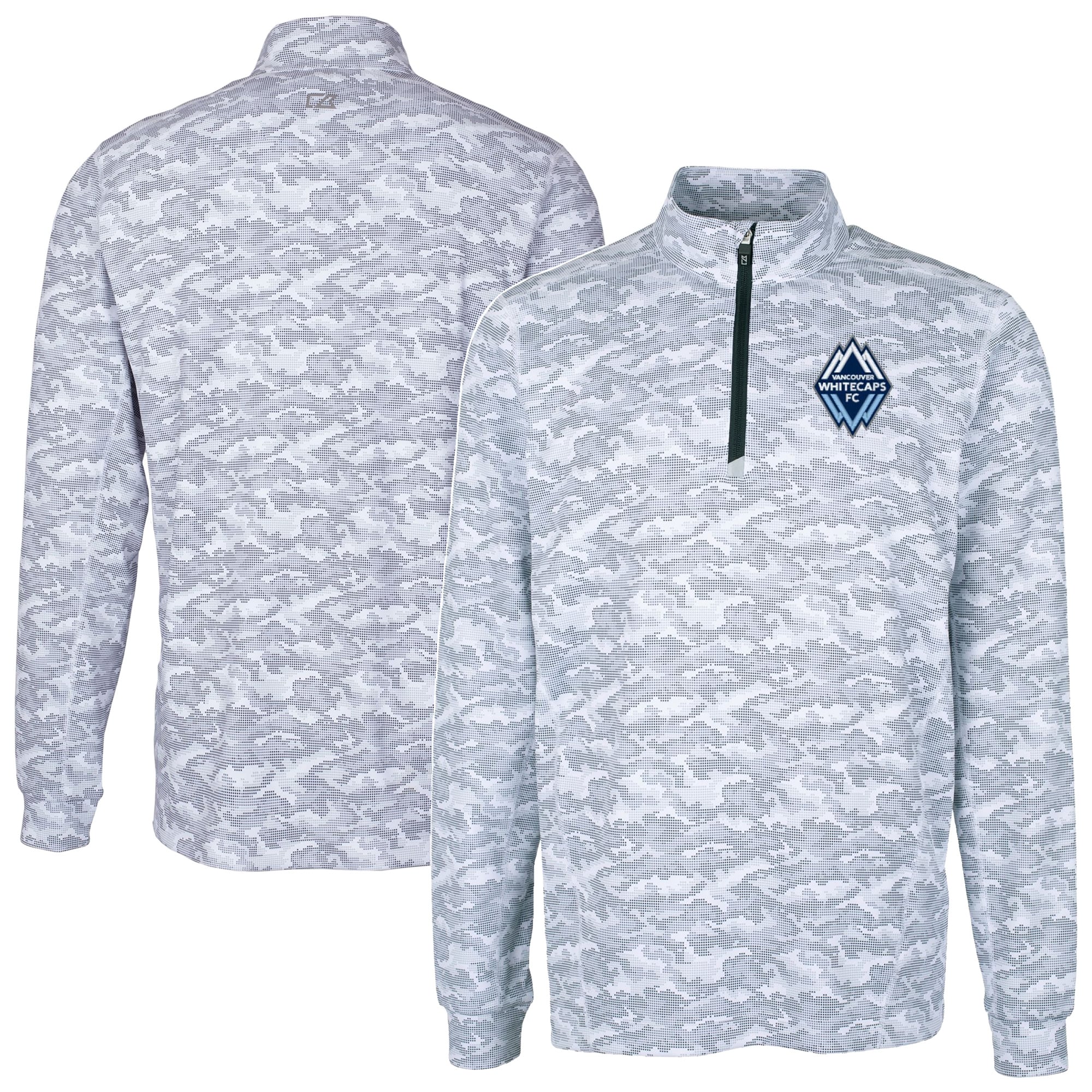 Men's Cutter & Buck Charcoal Vancouver Whitecaps FC Traverse Stretch Eco Camo Print Quarter-Zip Top