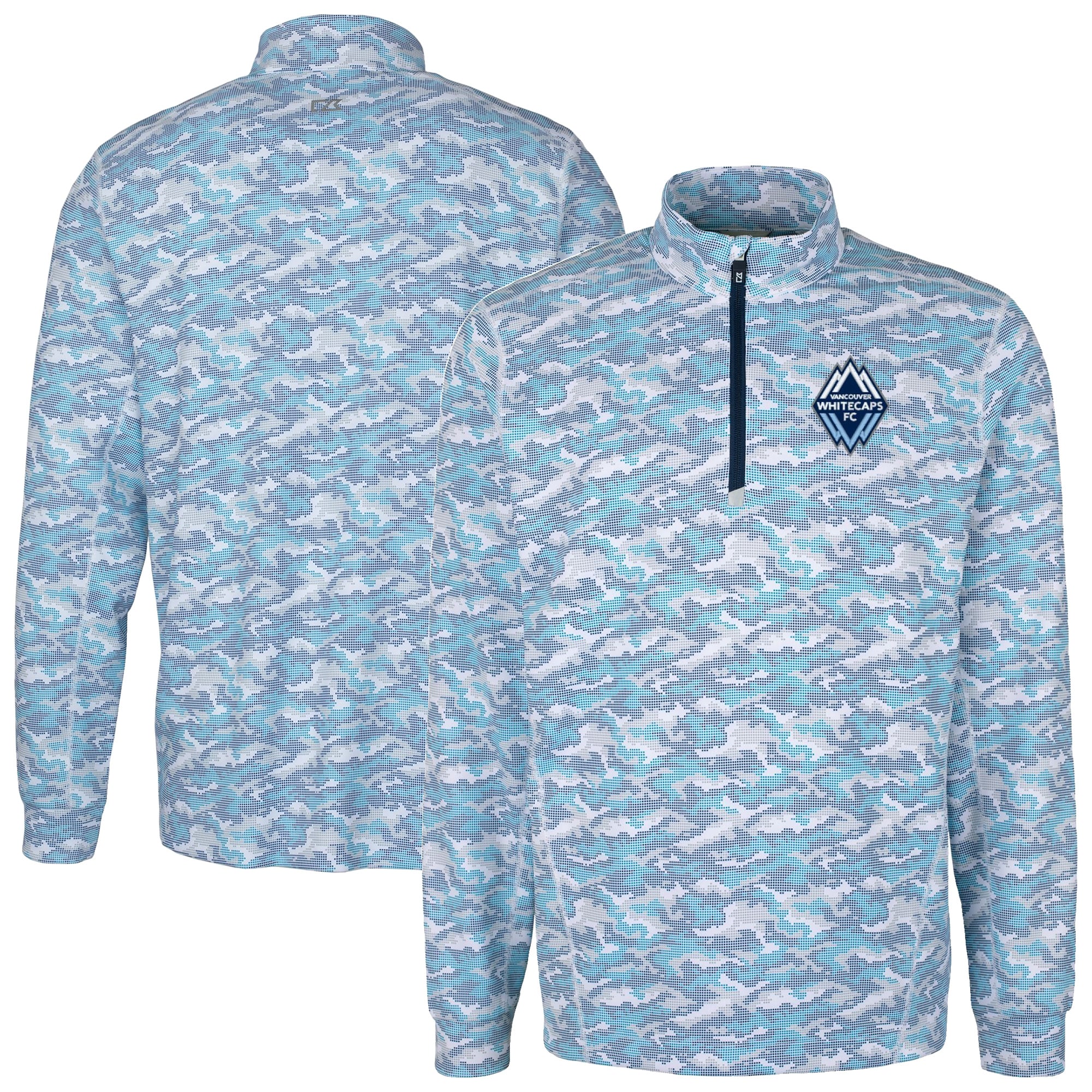Men's Cutter & Buck Navy Vancouver Whitecaps FC Traverse Stretch Eco Camo Print Quarter-Zip Top
