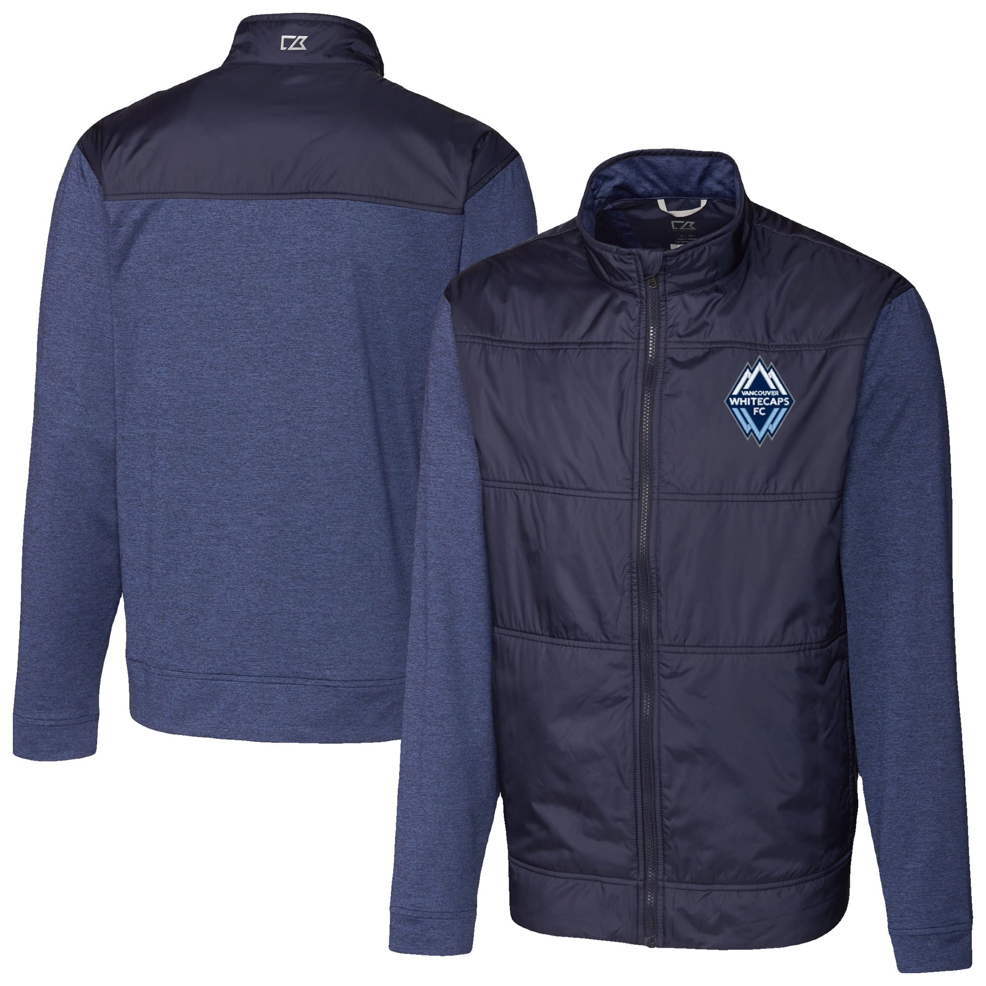 Men's Cutter & Buck Navy Vancouver Whitecaps FC Stealth Hybrid Quilted Full-Zip Windbreaker Jacket