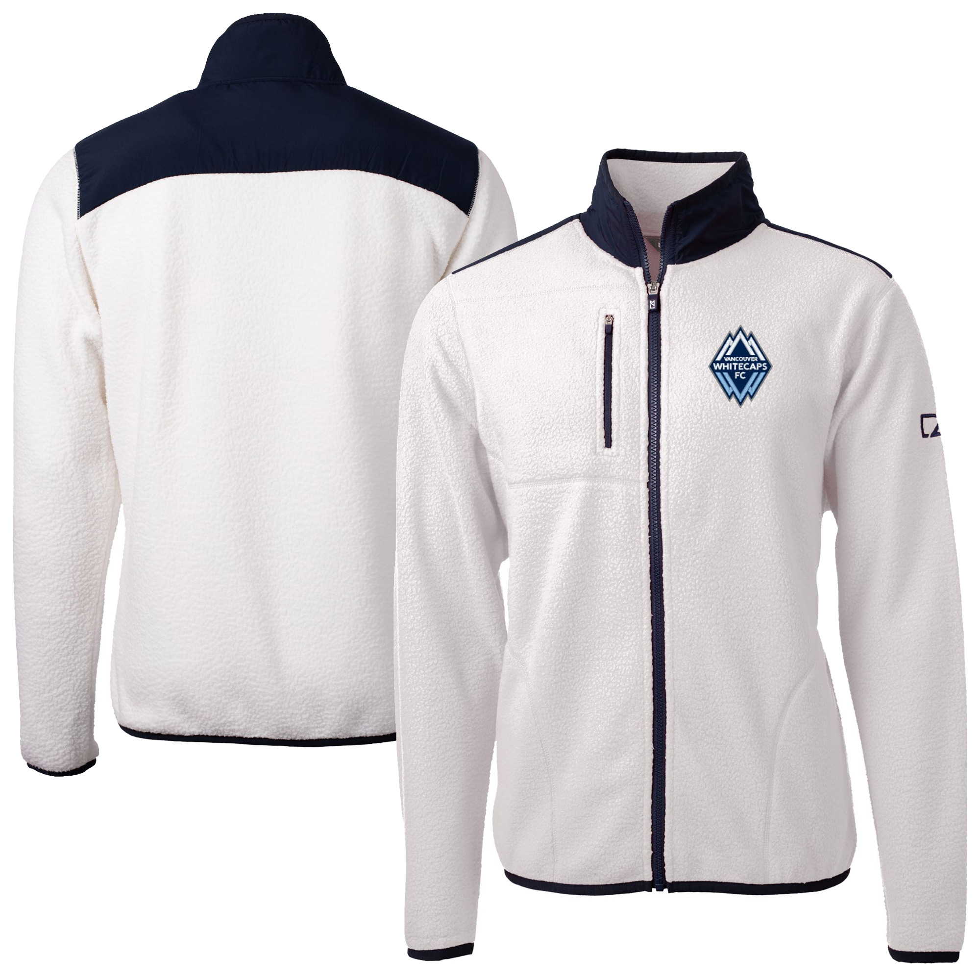 Men's Cutter & Buck White Vancouver Whitecaps FC Cascade Eco Fleece Full-Zip Jacket