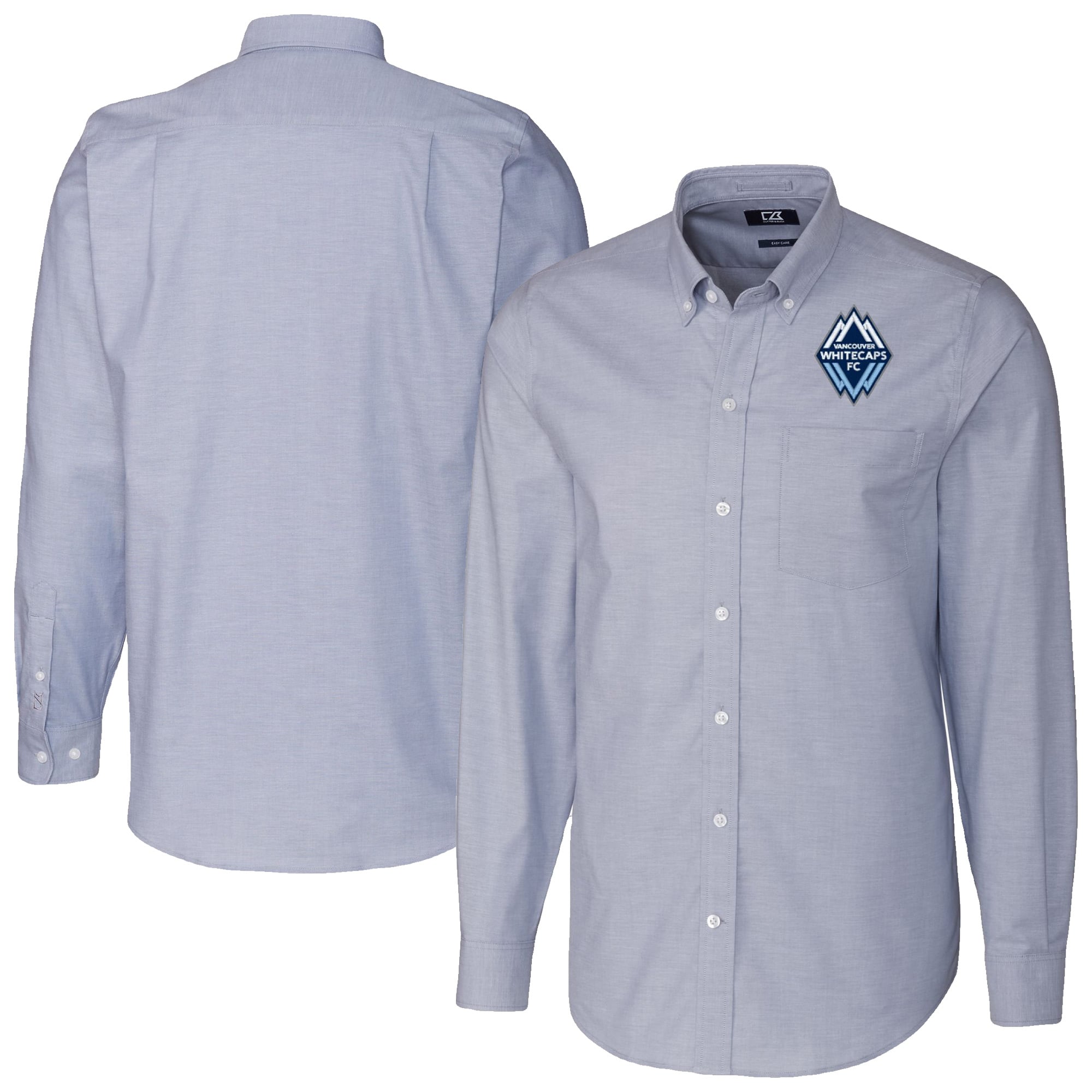 Men's Cutter & Buck Light Blue Vancouver Whitecaps FC Stretch Oxford Stripe Tri-Blend Long Sleeve Button-Down Shirt