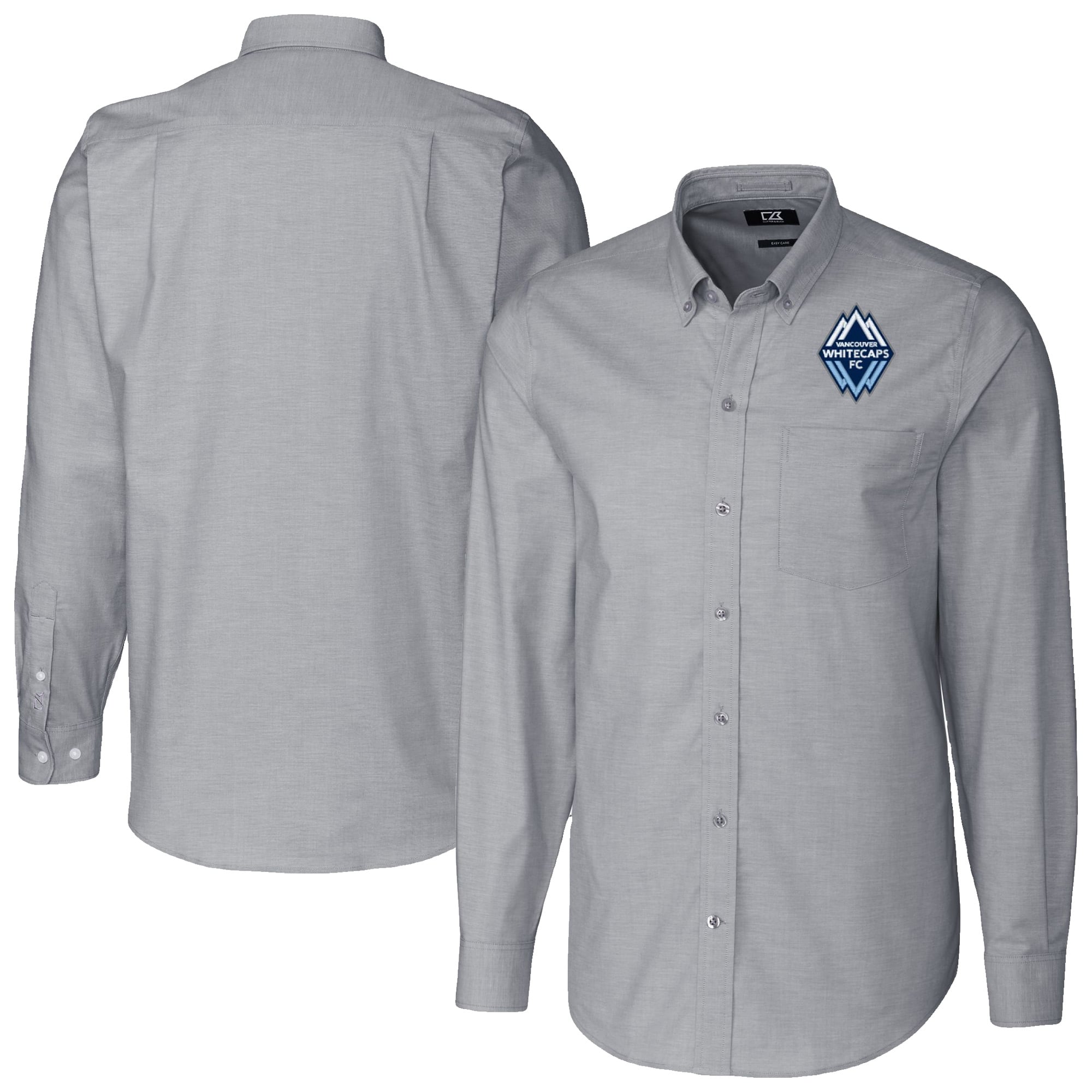 Men's Cutter & Buck Charcoal Vancouver Whitecaps FC Stretch Oxford Stripe Tri-Blend Long Sleeve Button-Down Shirt