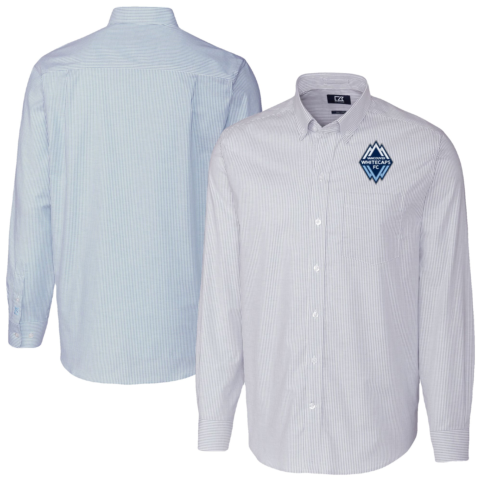 Men's Cutter & Buck Light Blue Vancouver Whitecaps FC Stretch Oxford Stripe Tri-Blend Long Sleeve Button-Down Shirt