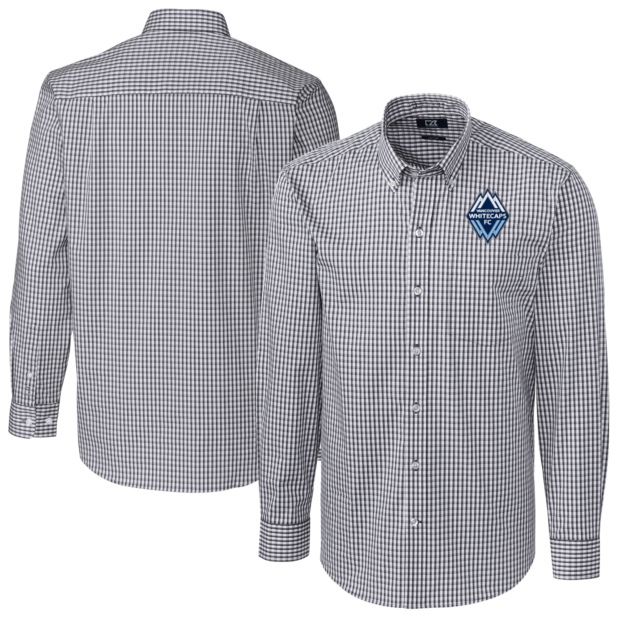 Men's Cutter & Buck Charcoal Vancouver Whitecaps FC Easy Care Stretch Gingham Long Sleeve Button-Down Shirt