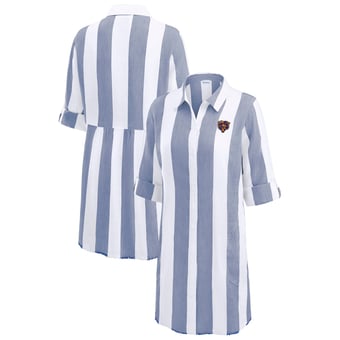 Women's Tommy Bahama Navy/White Chicago Bears Rugby Beach Stripe Button-Up Tunic