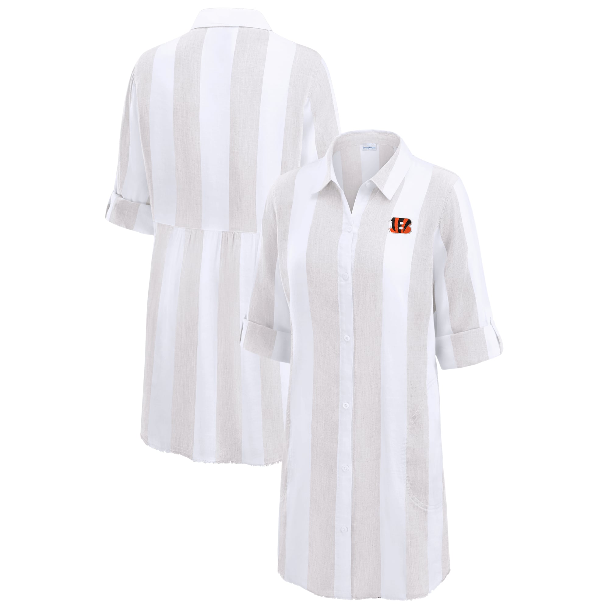 Women’s Tommy Bahama Khaki/White Cincinnati Bengals Rugby Beach Stripe Button-Up Tunic Women’s Tommy Bahama Khaki/White Cincinnati Bengals Rugby Beach Stripe Button-Up Tunic