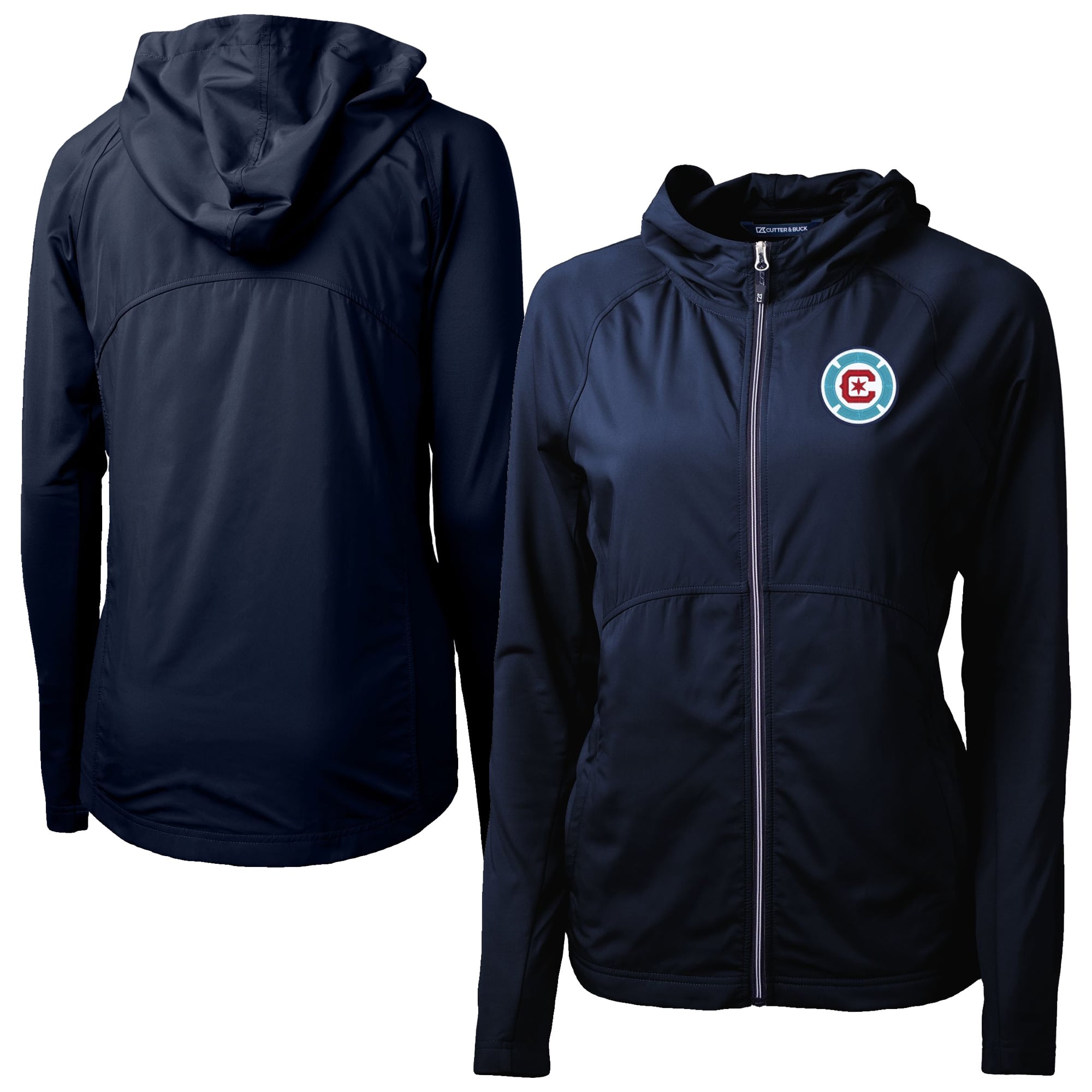 Women's Cutter & Buck Navy Chicago Fire Adapt Eco Knit Hybrid Recycled Raglan Full-Zip Jacket