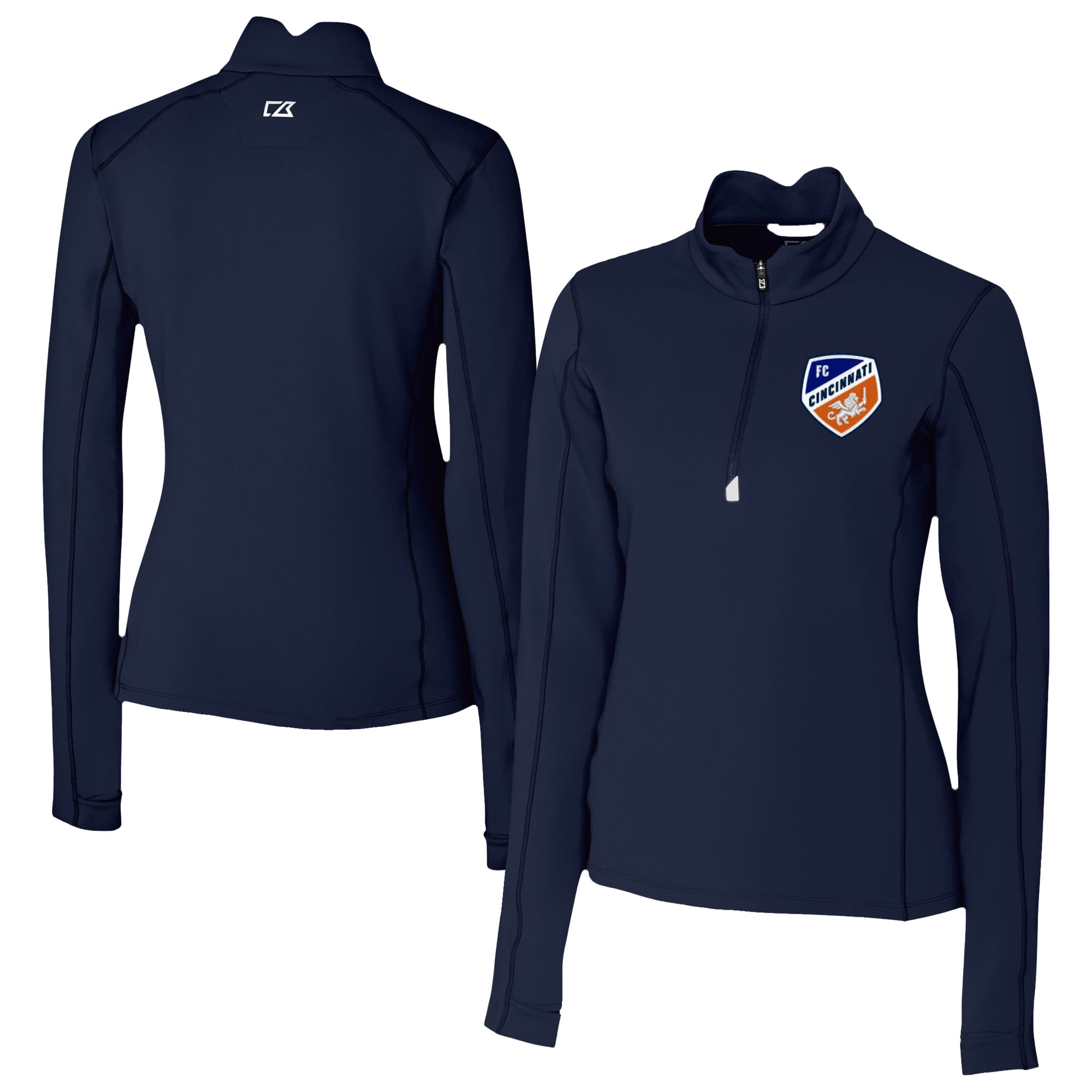 Women's Cutter & Buck Navy FC Cincinnati Traverse Stretch Eco Quarter-Zip Top