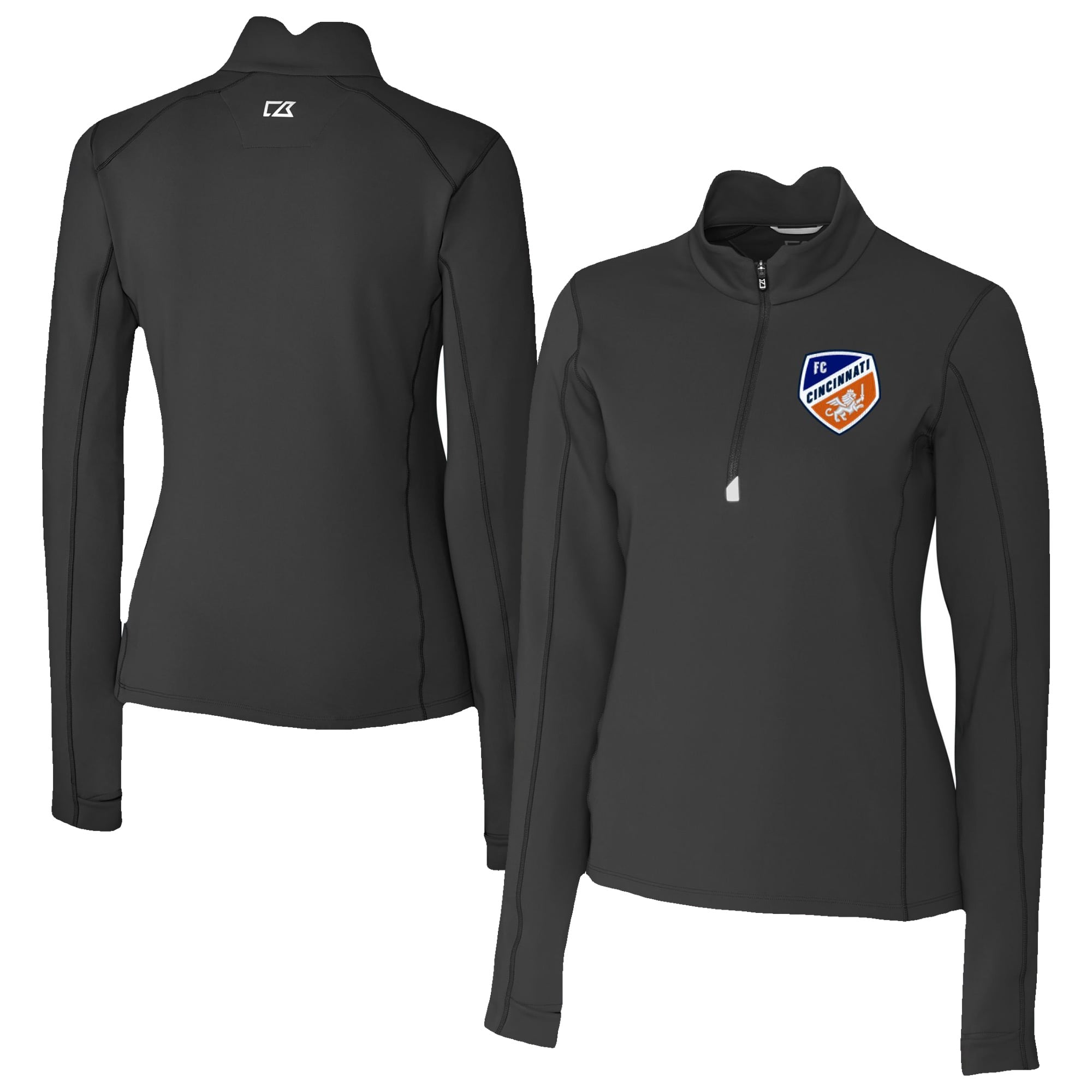 Women's Cutter & Buck Black FC Cincinnati Traverse Stretch Eco Quarter-Zip Top