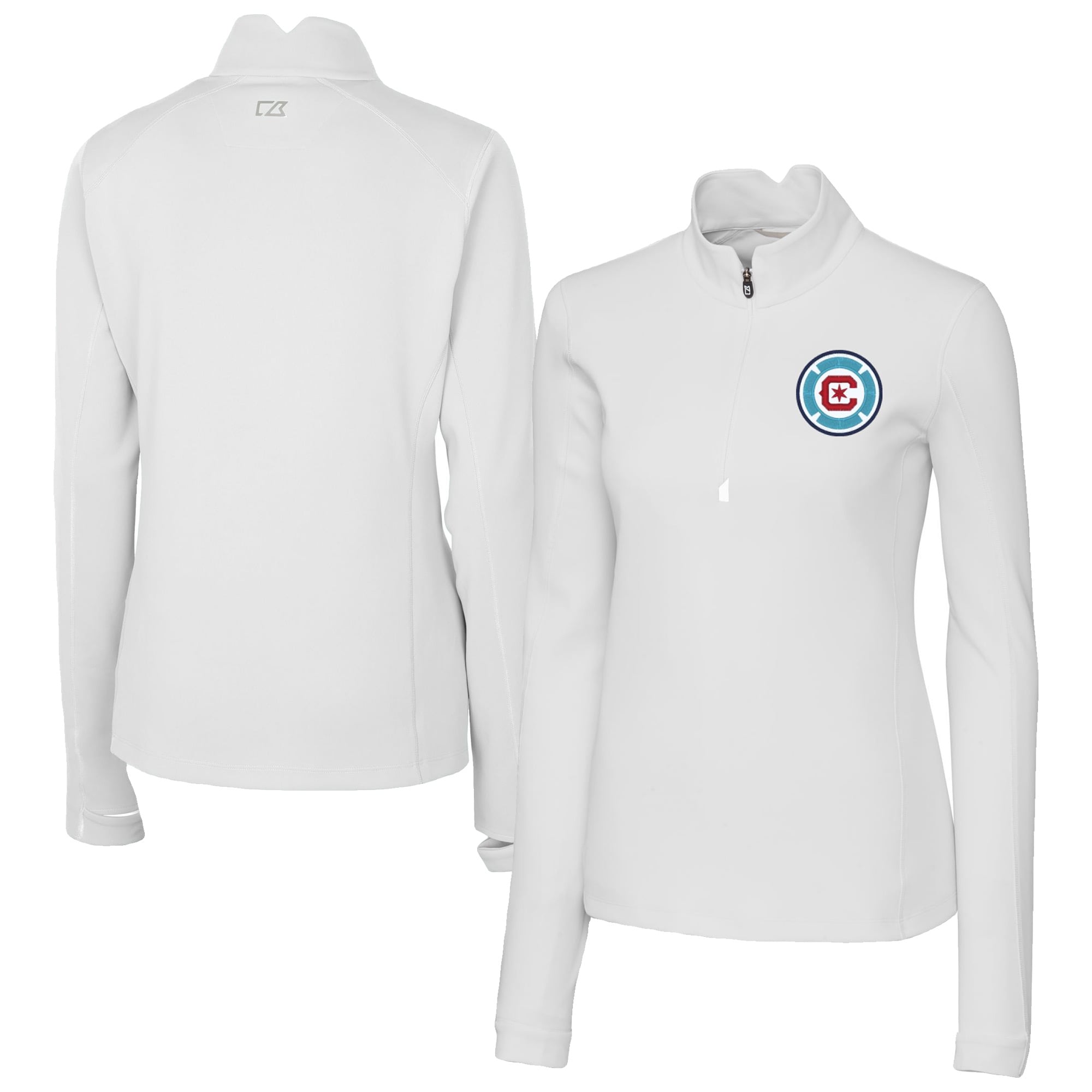 Women's Cutter & Buck White Chicago Fire Traverse Stretch Eco Quarter-Zip Top