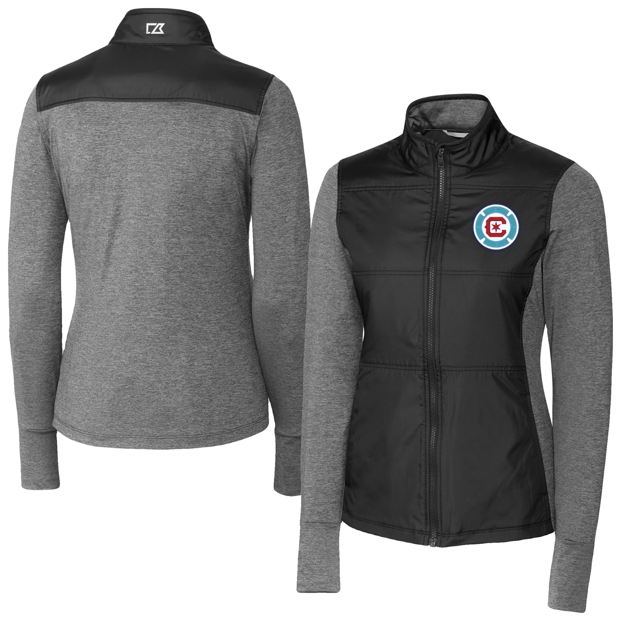 Women's Cutter & Buck Black Chicago Fire Stealth Hybrid Quilted Full-Zip Windbreaker Jacket