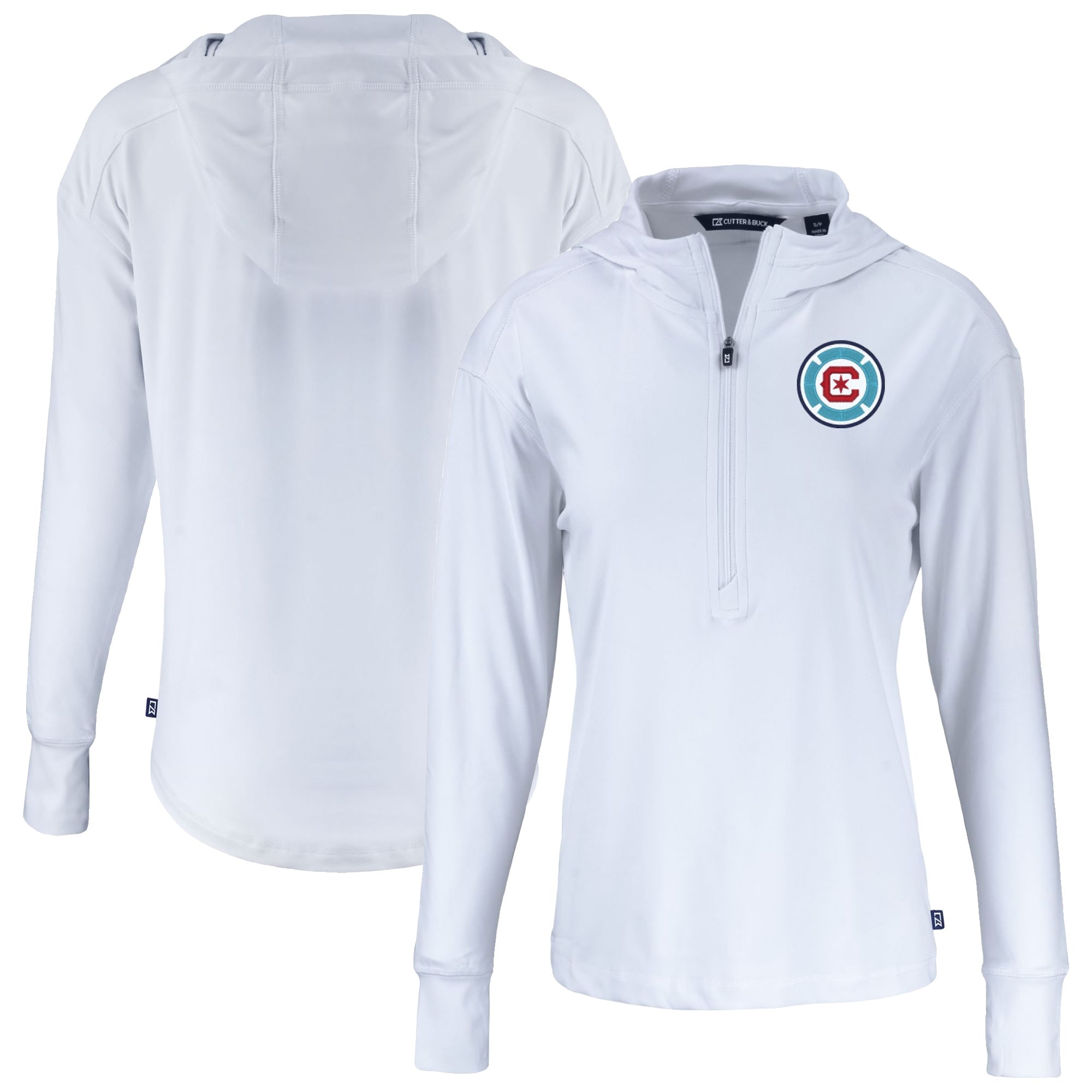 Women's Cutter & Buck White Chicago Fire Daybreak Eco Recycled Half-Zip Hoodie
