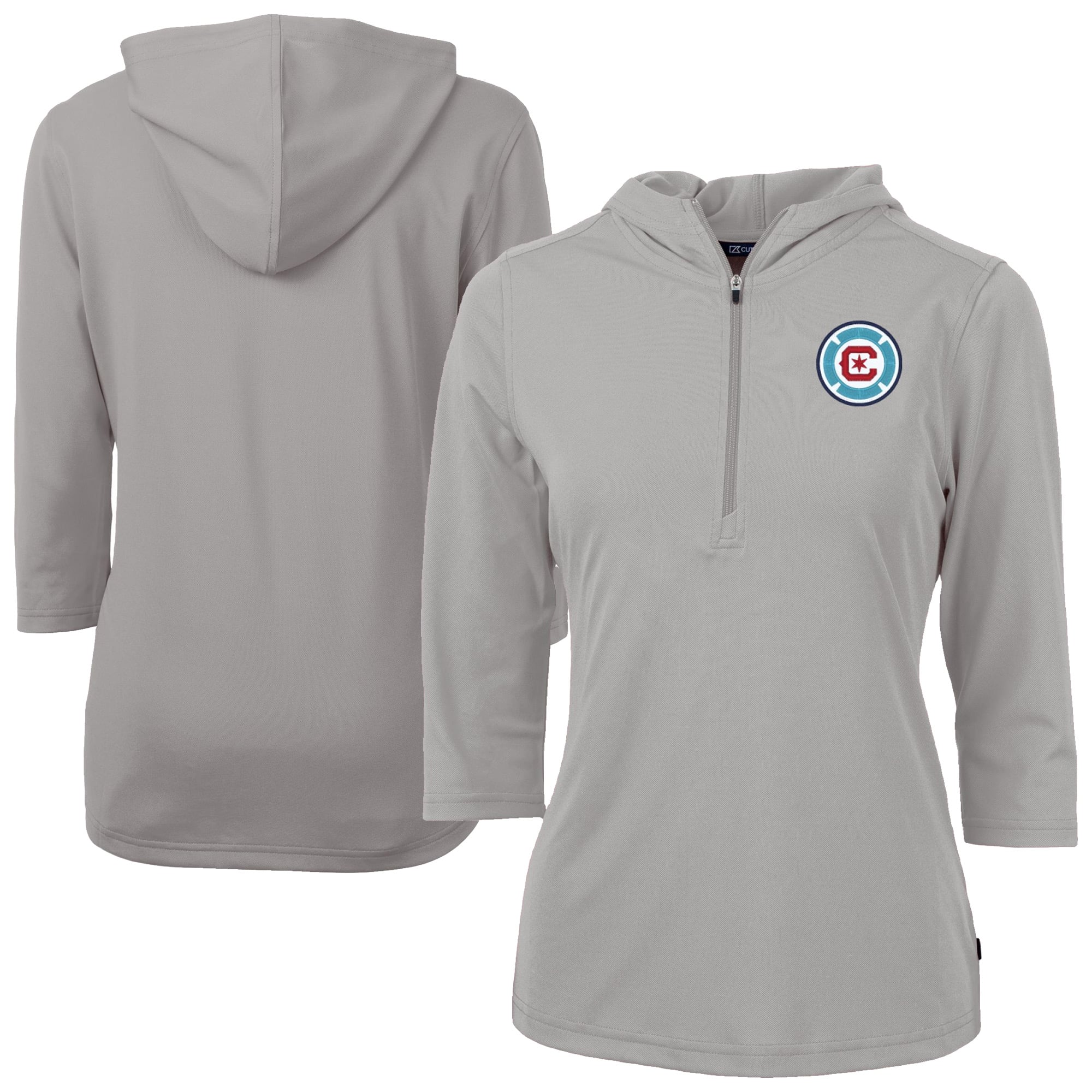 Women's Cutter & Buck Gray Chicago Fire Virtue Eco Pique Recycled Half-Zip Pullover Hoodie