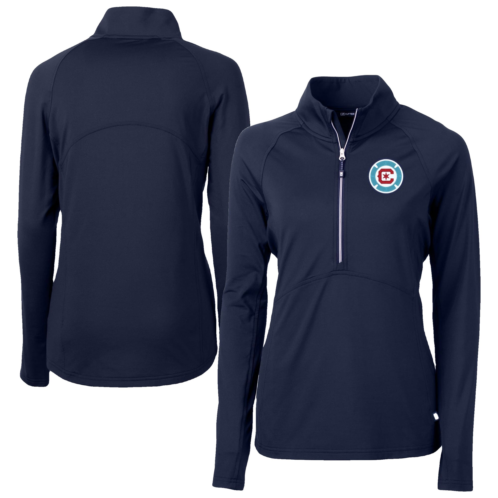 Women's Cutter & Buck Navy Chicago Fire Adapt Eco Knit Stretch Recycled Half-Zip Top