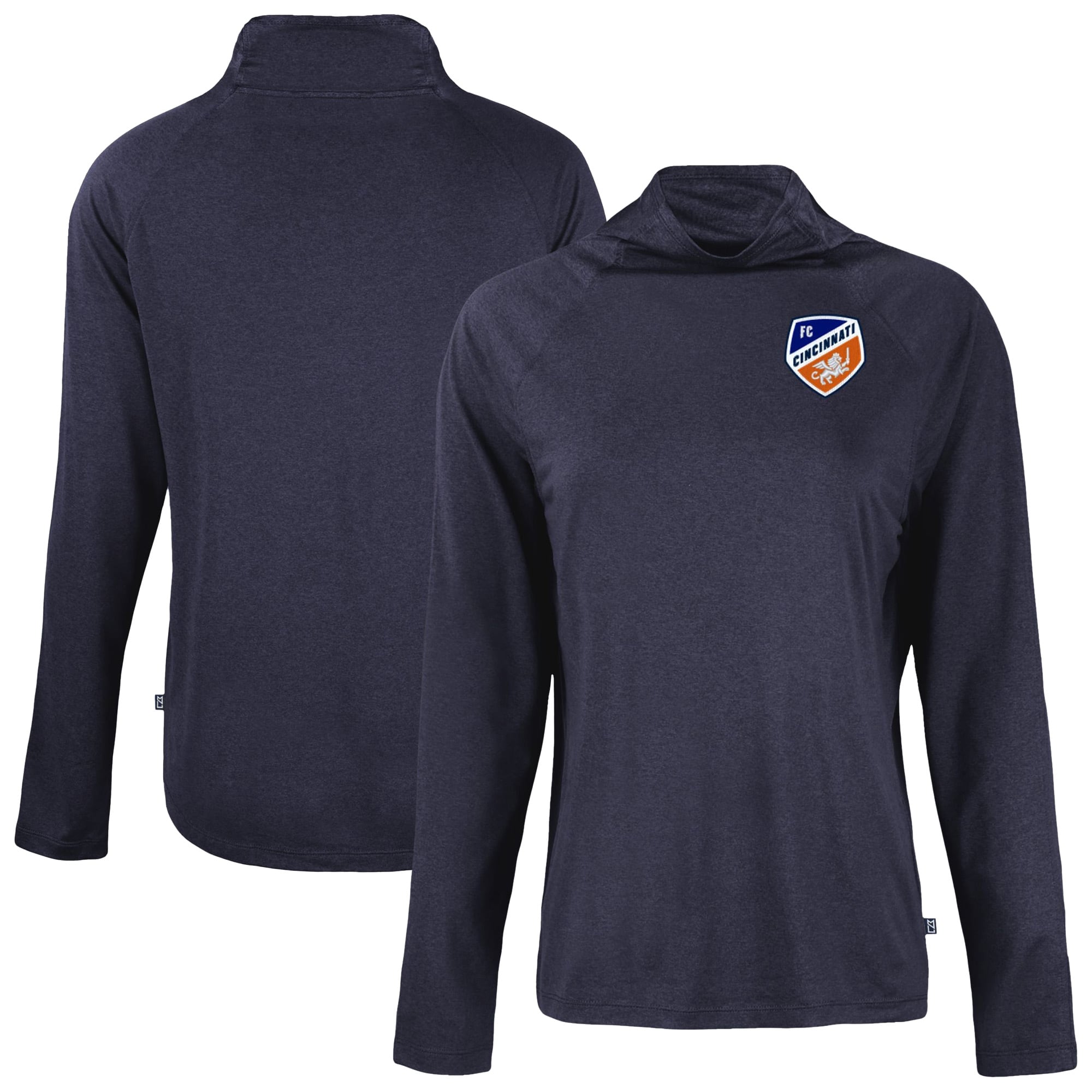 Women's Cutter & Buck Navy FC Cincinnati Coastline Epic Comfort Eco Recycled Funnel-Neck Top