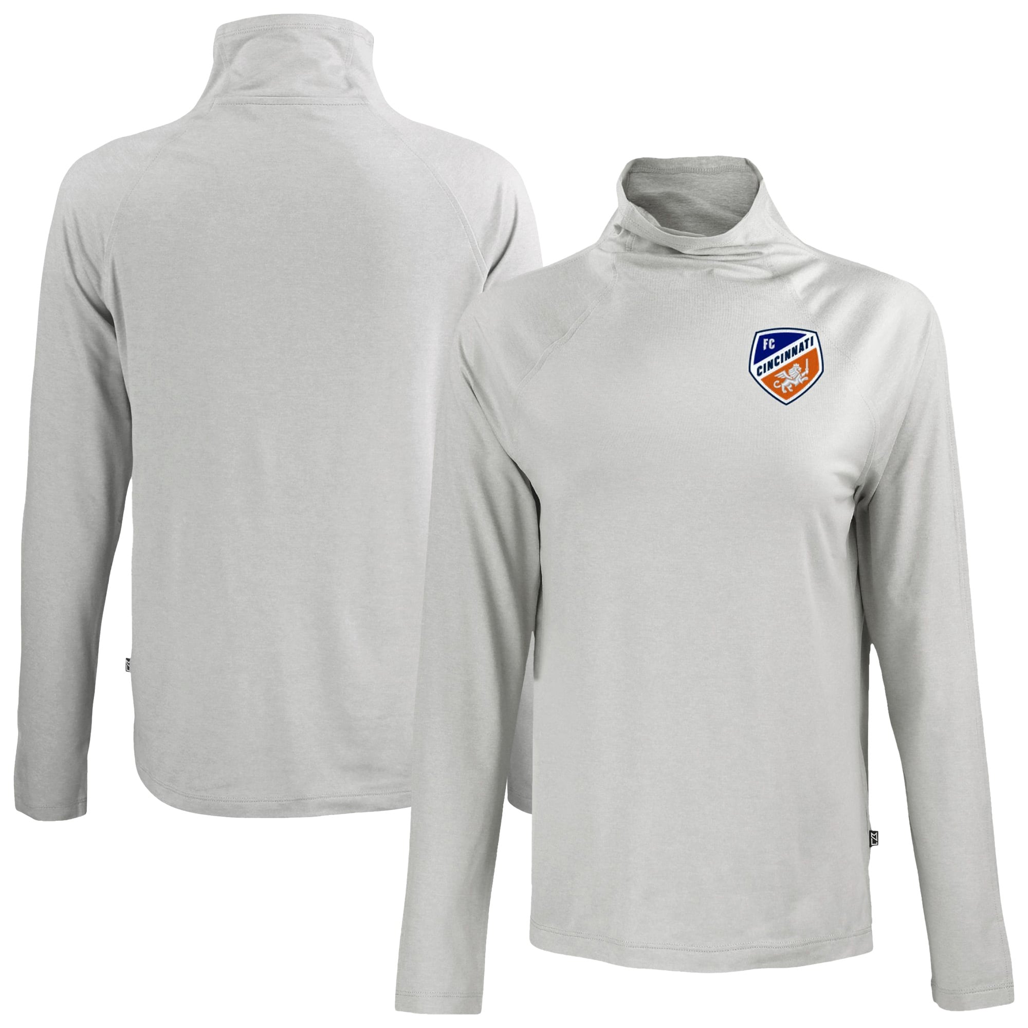 Women's Cutter & Buck Gray FC Cincinnati Coastline Epic Comfort Eco Recycled Funnel-Neck Top
