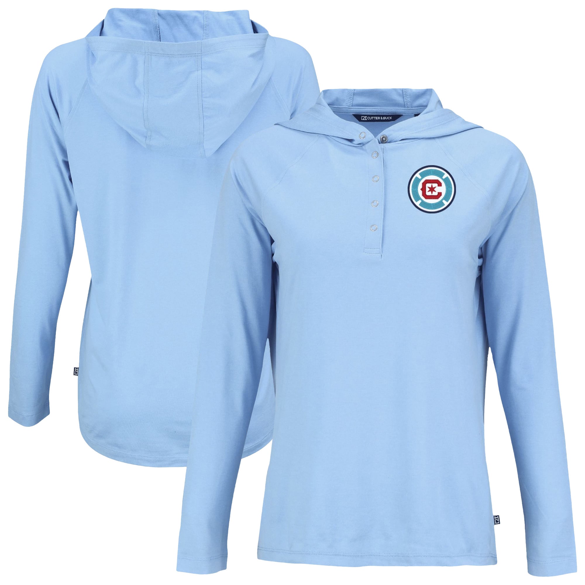 Women's Cutter & Buck Powder Blue Chicago Fire Coastline Epic Comfort Eco Recycled Quarter-Snap Raglan Hoodie Top
