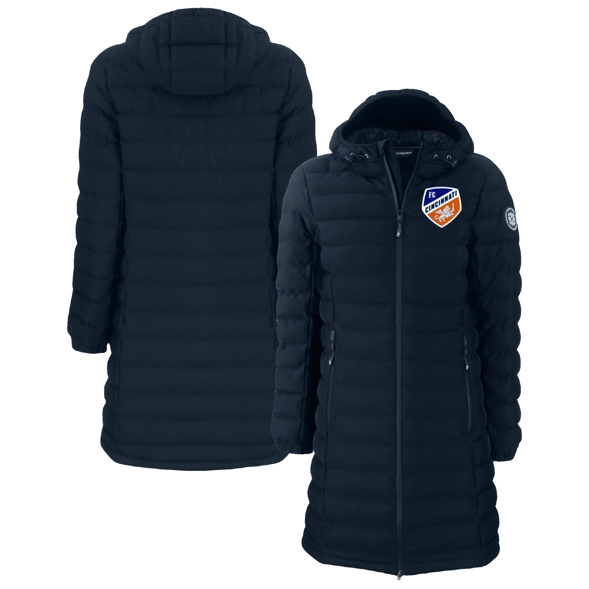 Women's Cutter & Buck Navy FC Cincinnati Mission Ridge Repreve Eco Insulated Long Full-Zip Puffer Jacket
