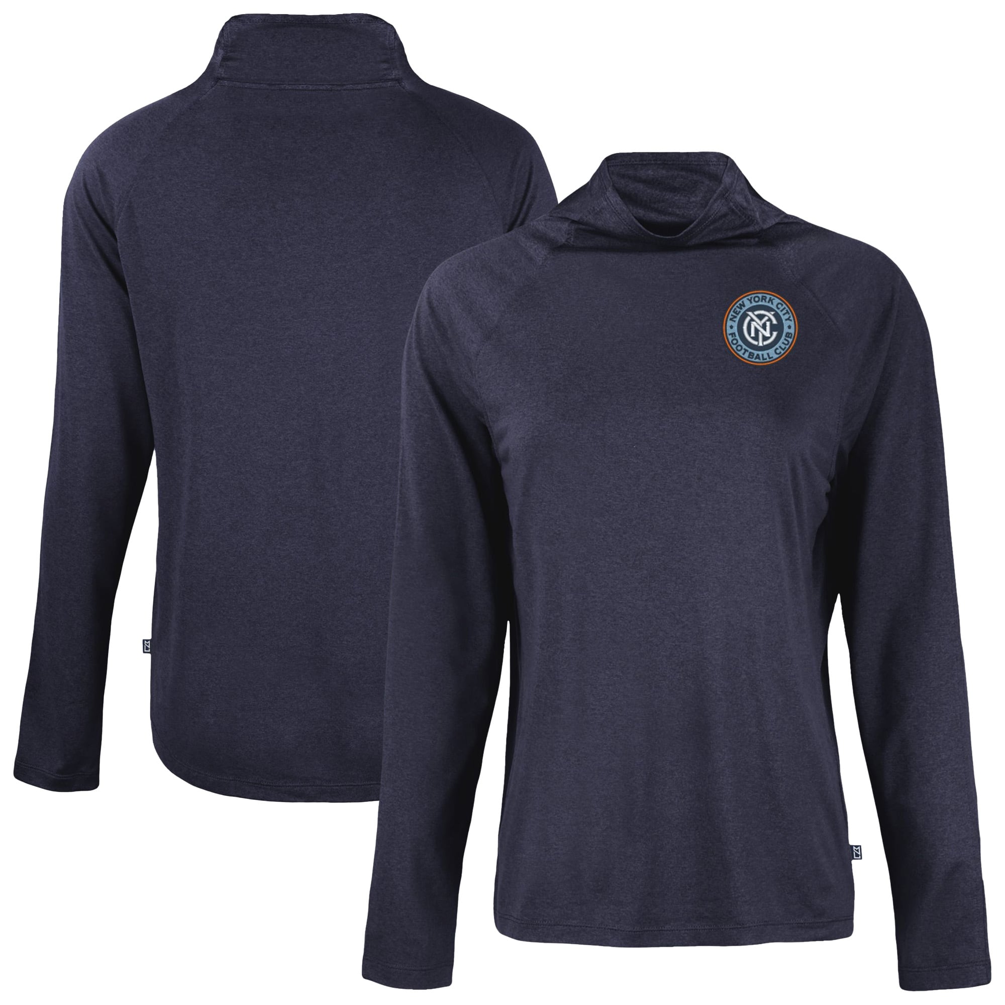 Women's Cutter & Buck Navy New York City FC Coastline Epic Comfort Eco Recycled Funnel-Neck Top