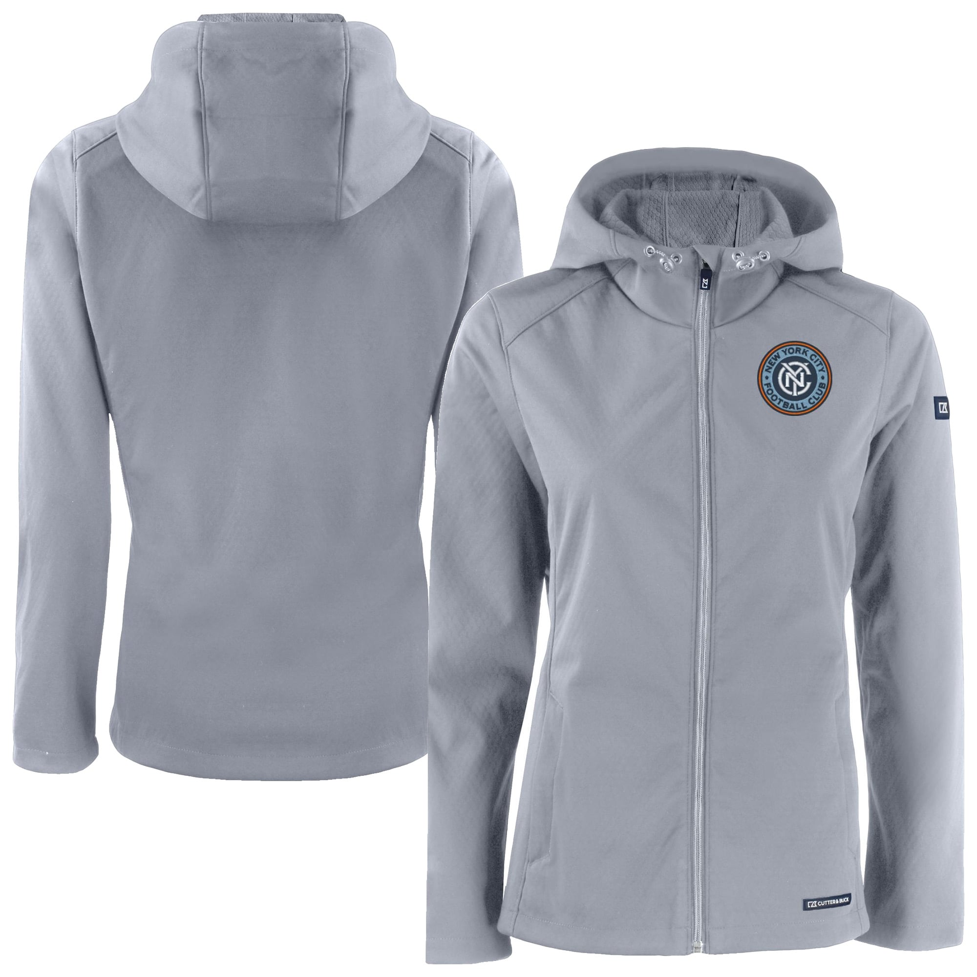 Women's Cutter & Buck Gray New York City FC Evoke Eco Softshell Recycled Full-Zip Jacket