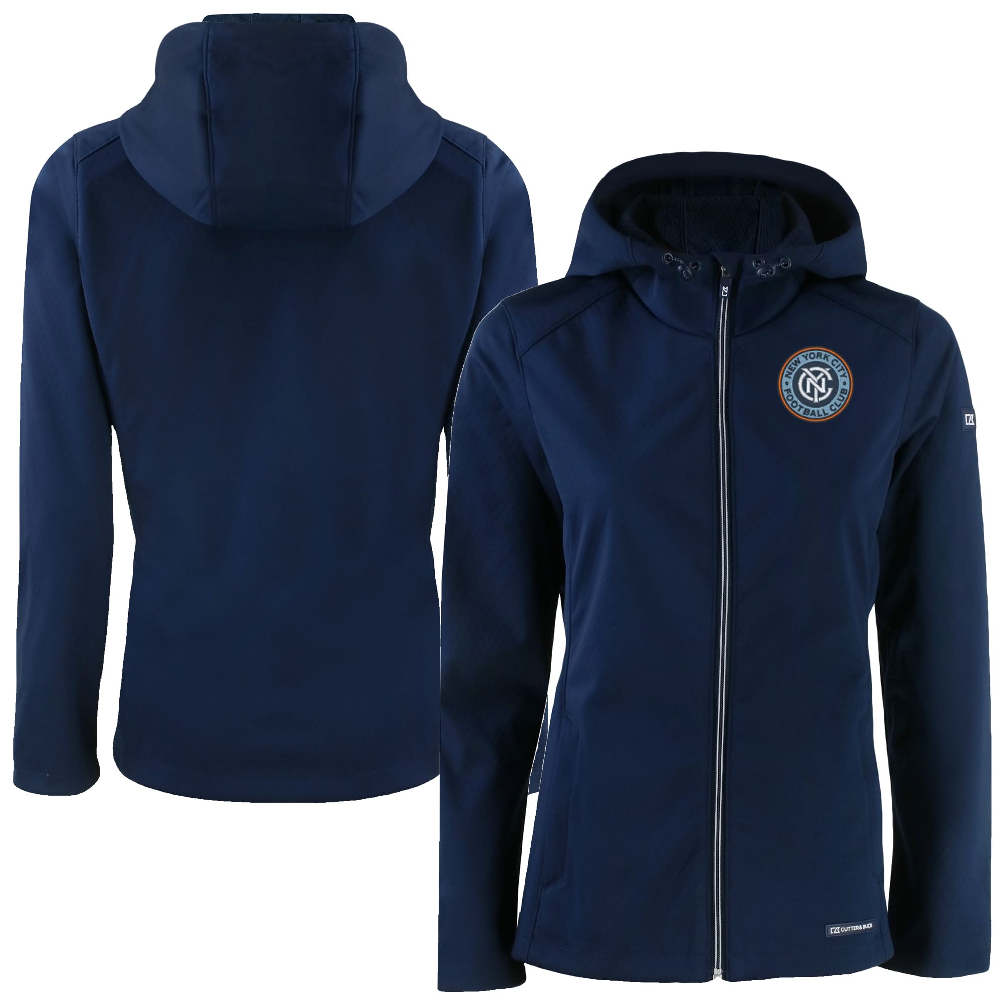 Women's Cutter & Buck Navy New York City FC Evoke Eco Softshell Recycled Full-Zip Jacket