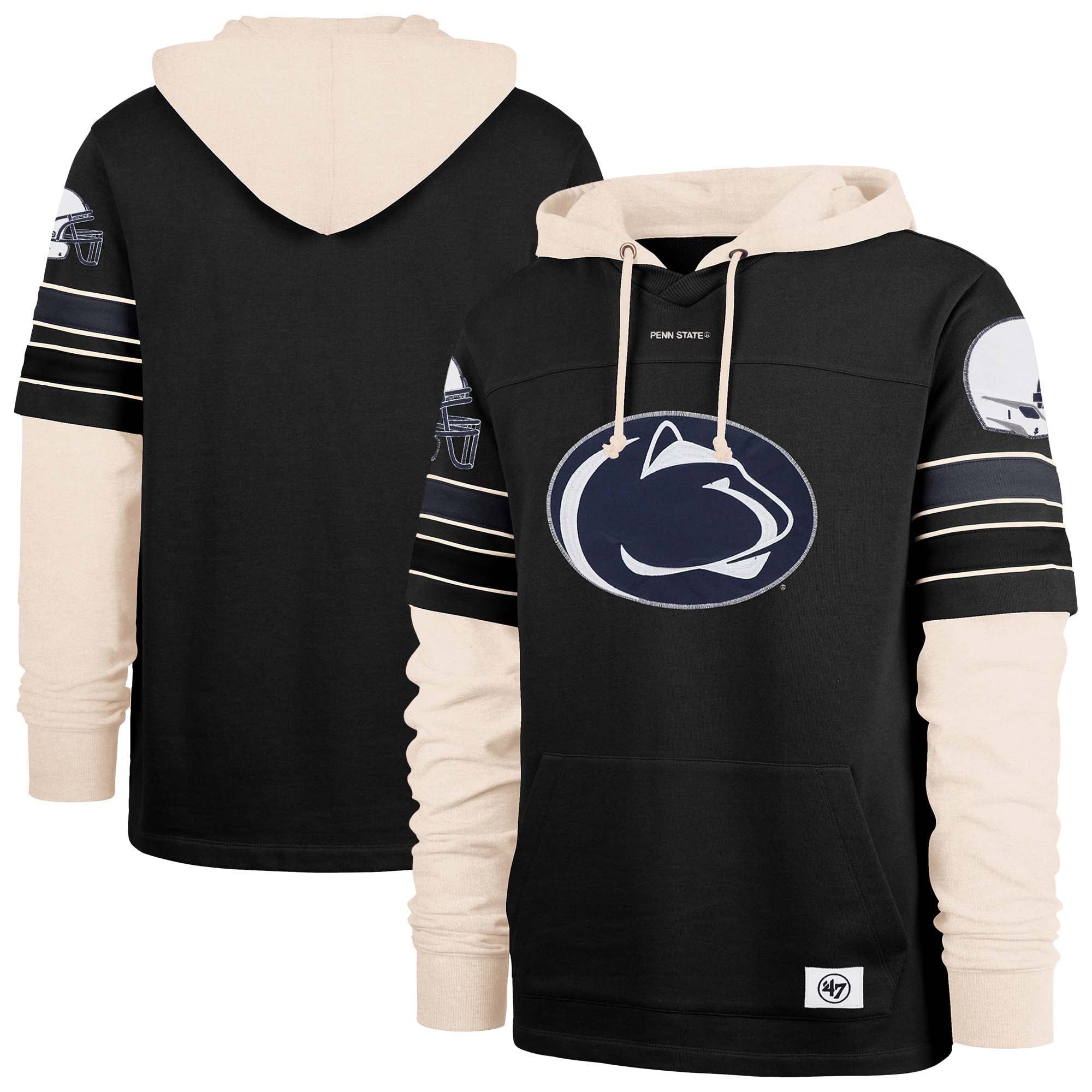 Men's '47  Black Penn State Nittany Lions Split Zone Cornerback Lacer Pullover Hoodie
