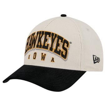 Men's New Era Black/Cream Iowa Hawkeyes Arch Two-Tone Corduroy 9FORTY A-Frame Adjustable Hat