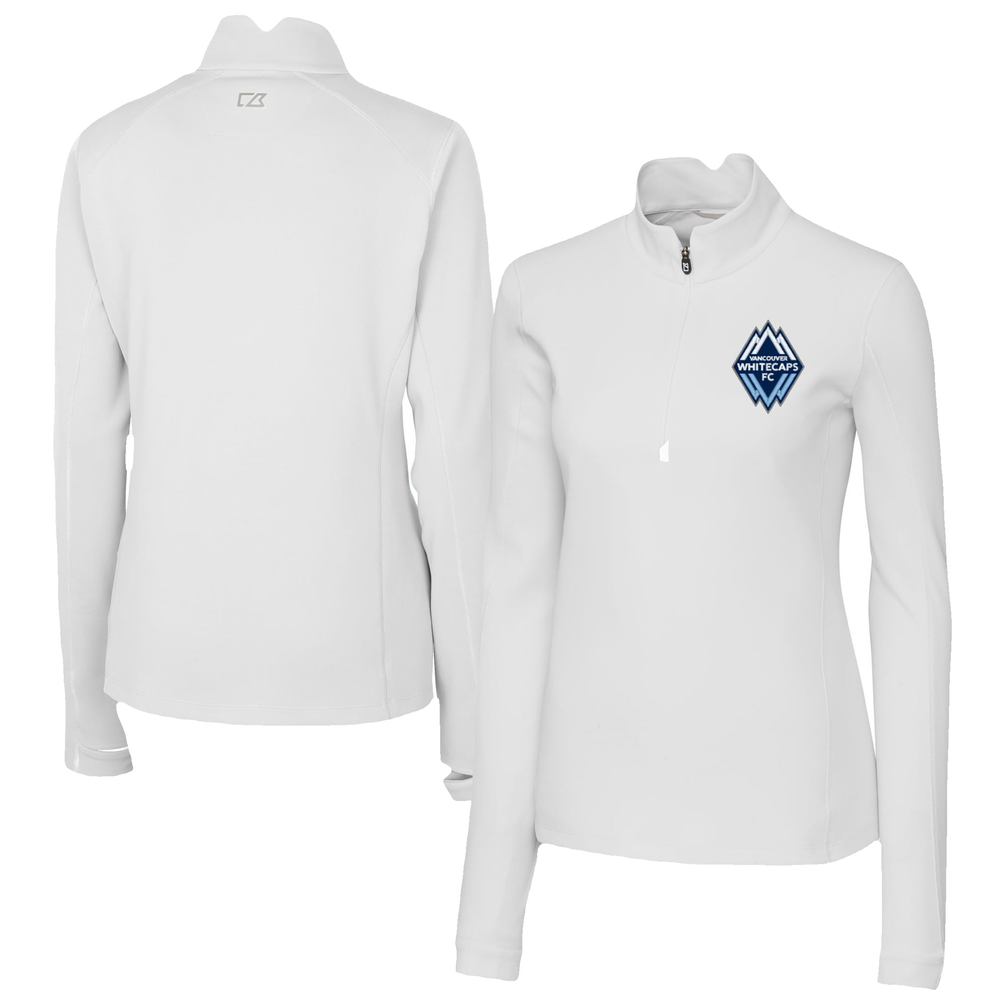 Women's Cutter & Buck White Vancouver Whitecaps FC Traverse Stretch Eco Quarter-Zip Top