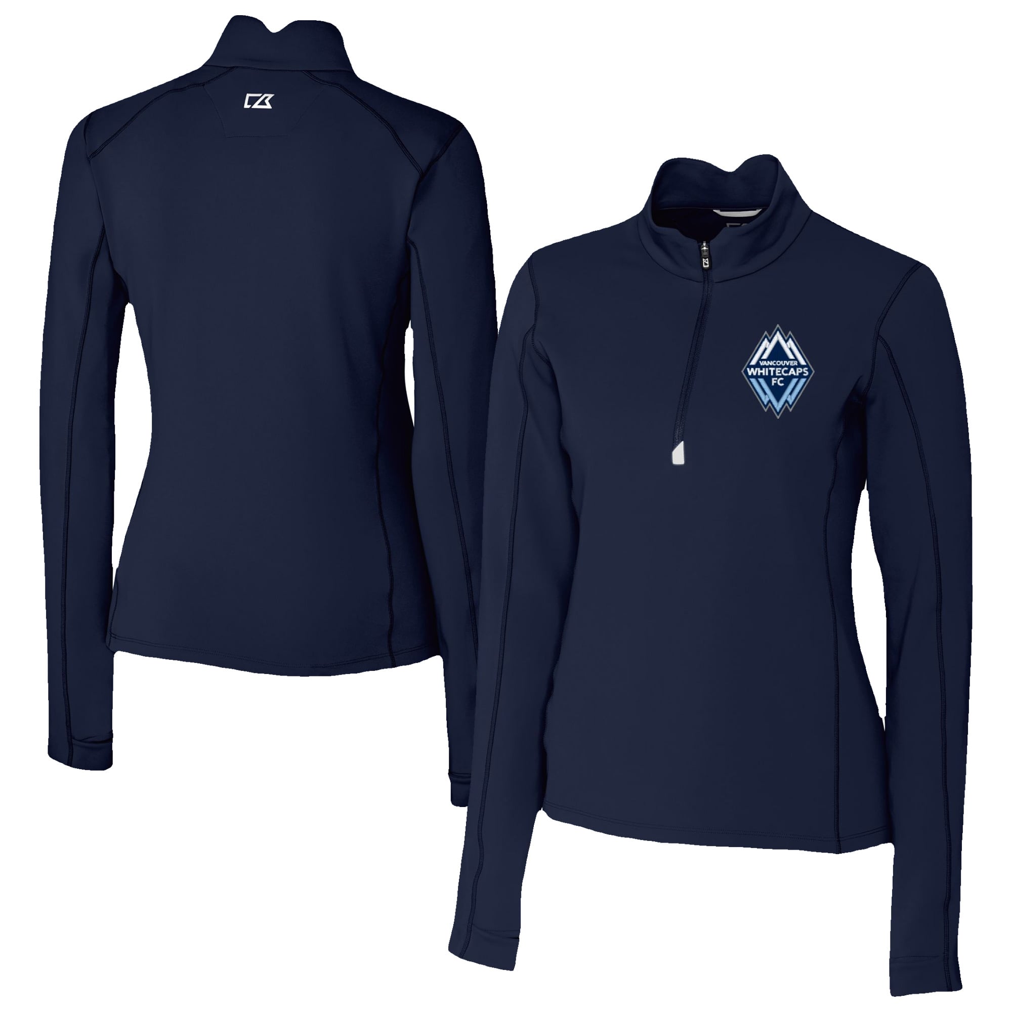 Women's Cutter & Buck Navy Vancouver Whitecaps FC Traverse Stretch Eco Quarter-Zip Top