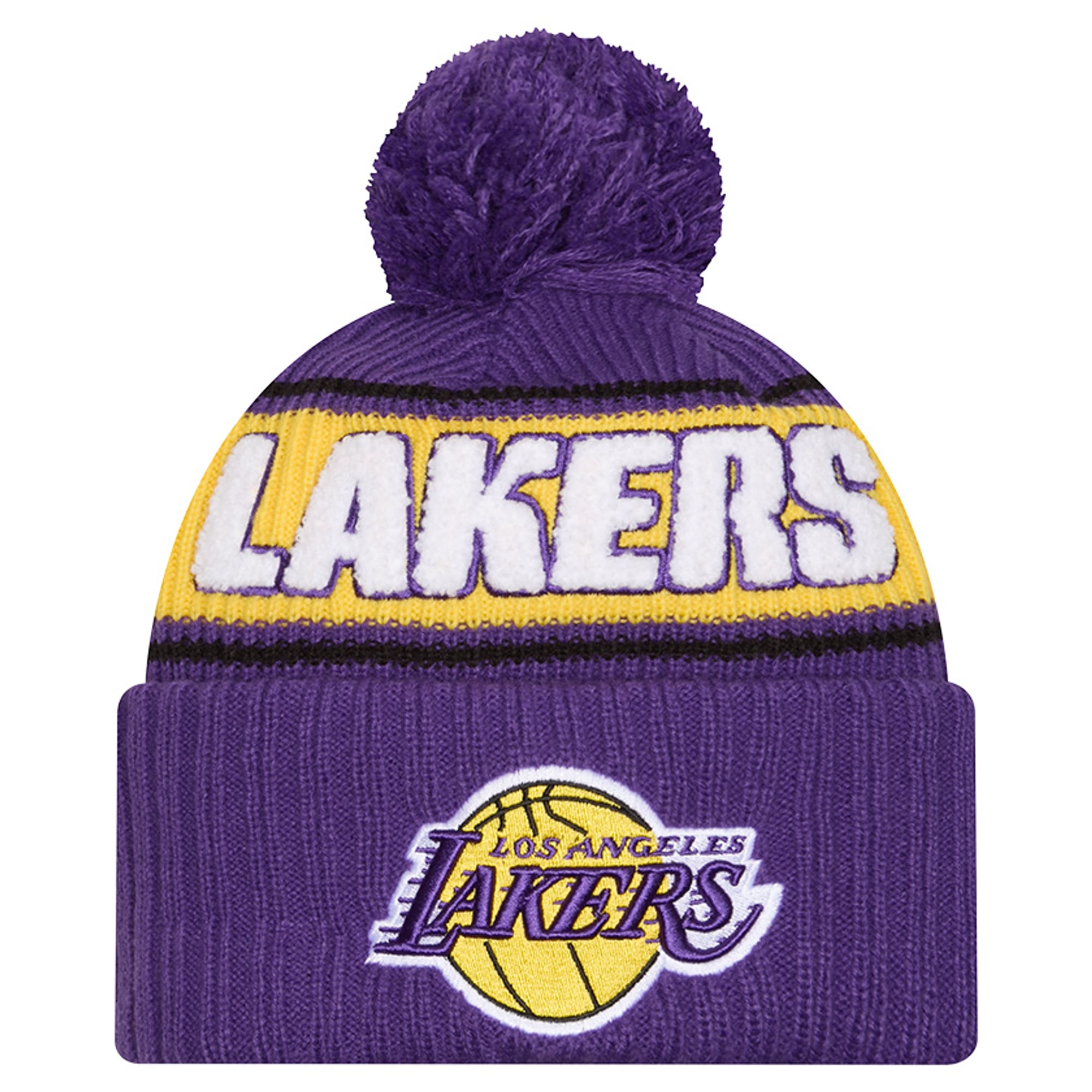 Men's New Era Purple Los Angeles Lakers Bold Cuffed Knit Hat with Pom
